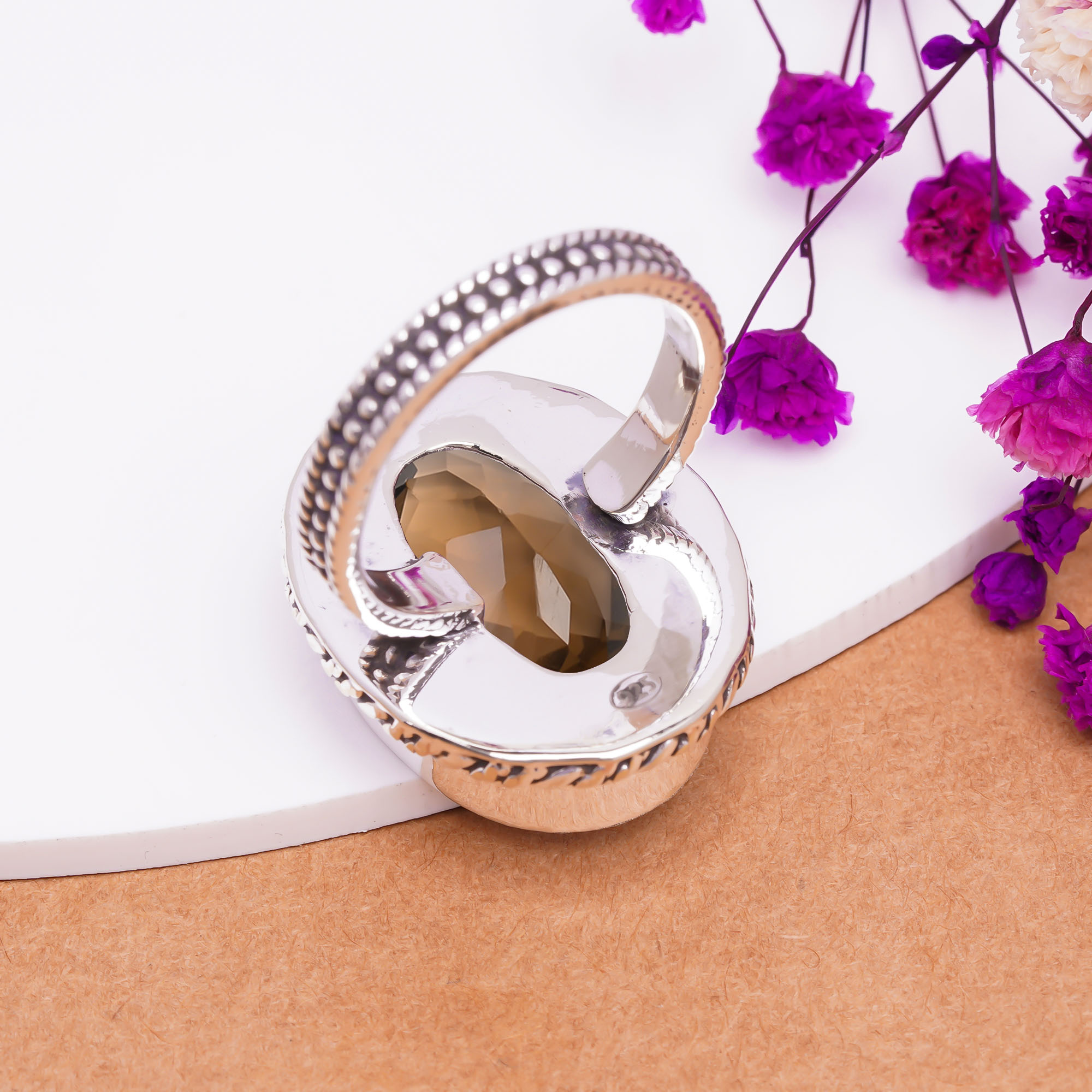 Smokey - Simulated Gemstone 925 Sterling Silver Ring