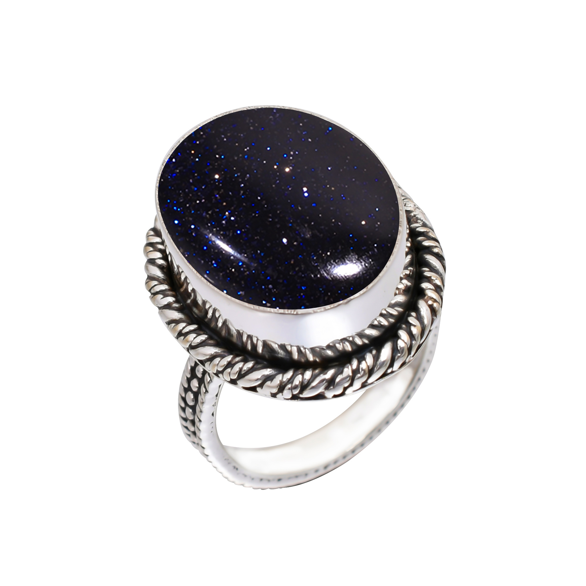 Blue Sunstone - Simulated Gemstone 925 Sterling Silver Ring