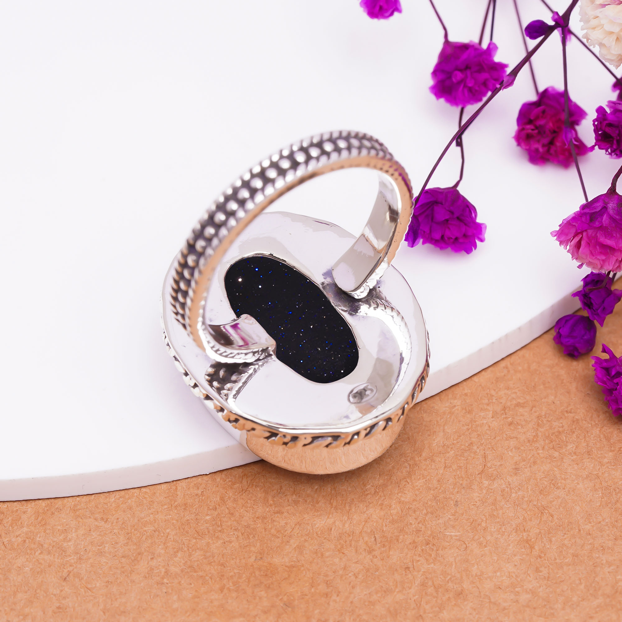 Blue Sunstone - Simulated Gemstone 925 Sterling Silver Ring