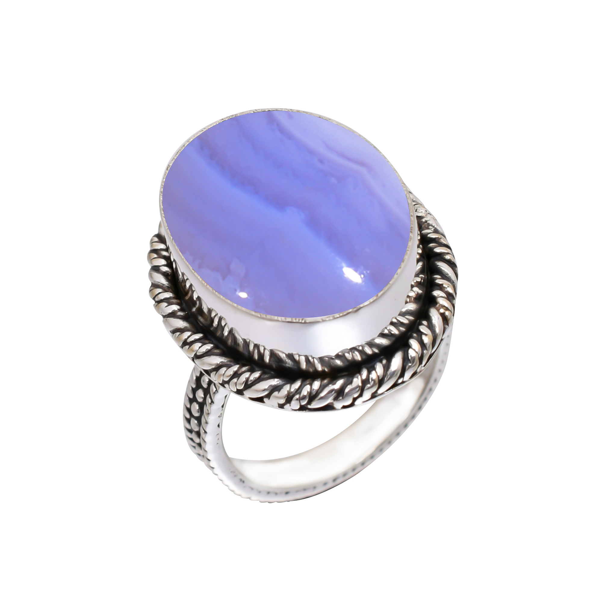 Blue Lace Agate - Namibia Gemstone 925 Sterling Silver Ring