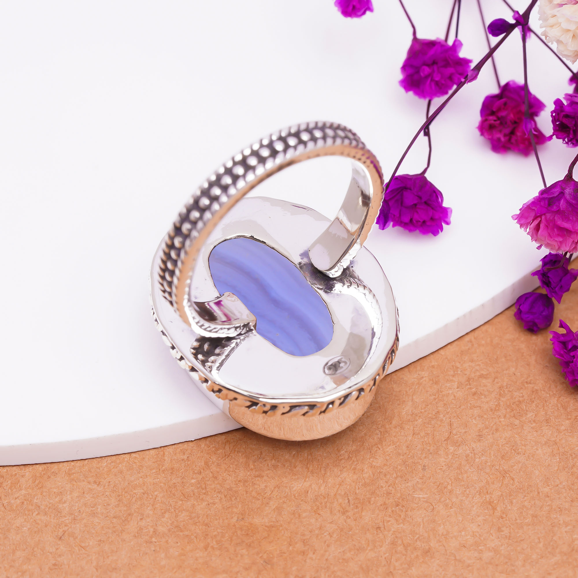 Blue Lace Agate - Namibia Gemstone 925 Sterling Silver Ring