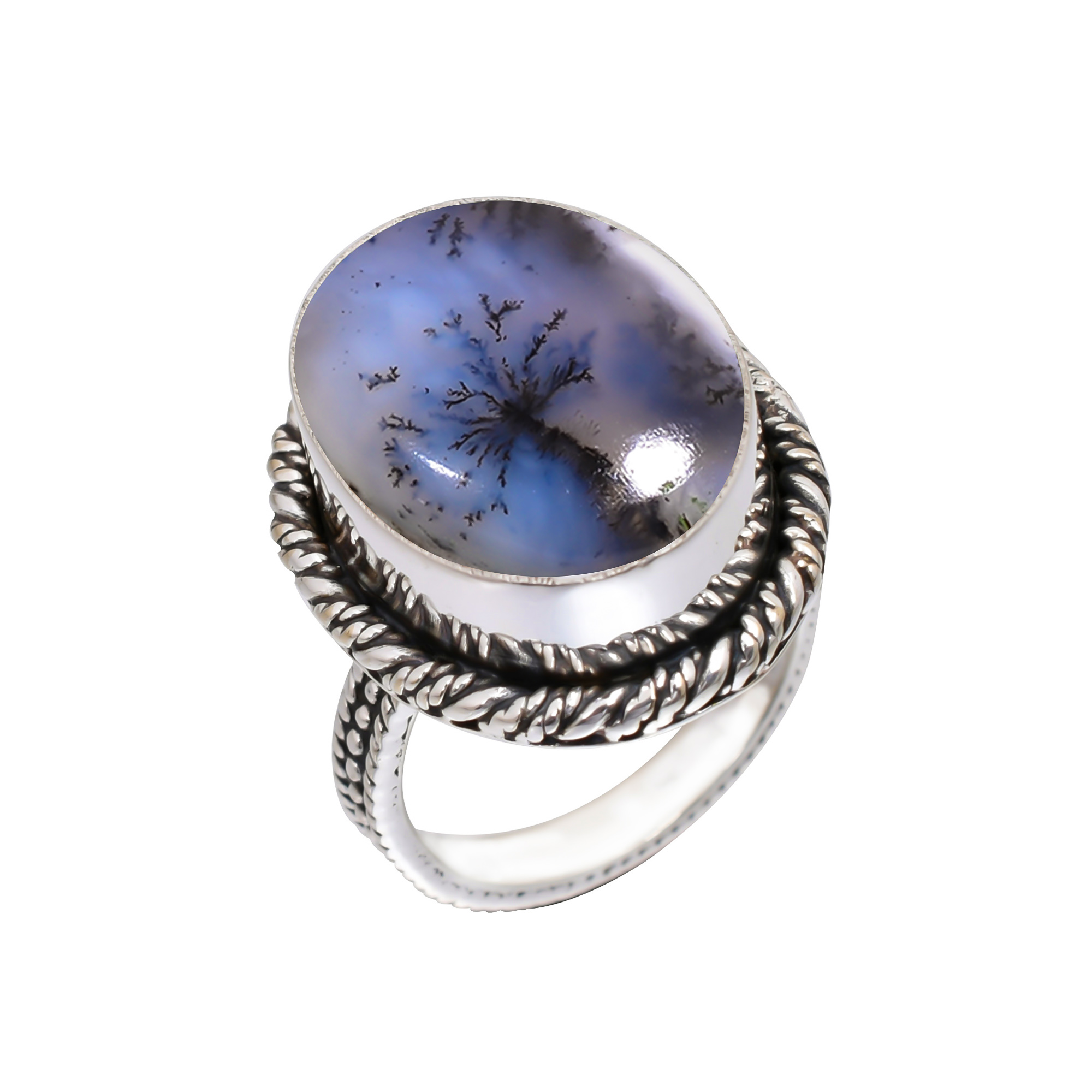 Dendritic Agate - Brazil Gemstone 925 Sterling Silver Ring
