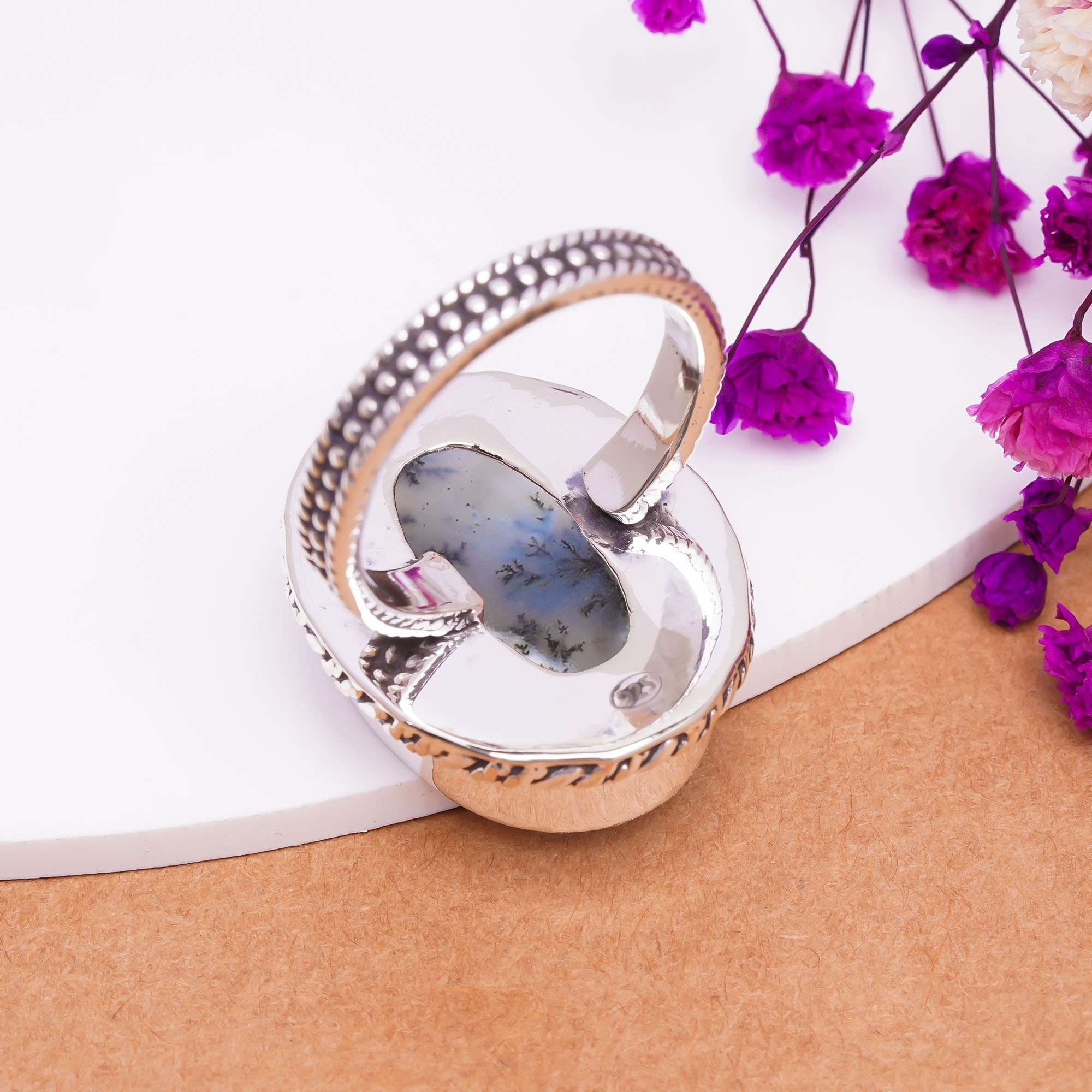 Dendritic Agate - Brazil Gemstone 925 Sterling Silver Ring