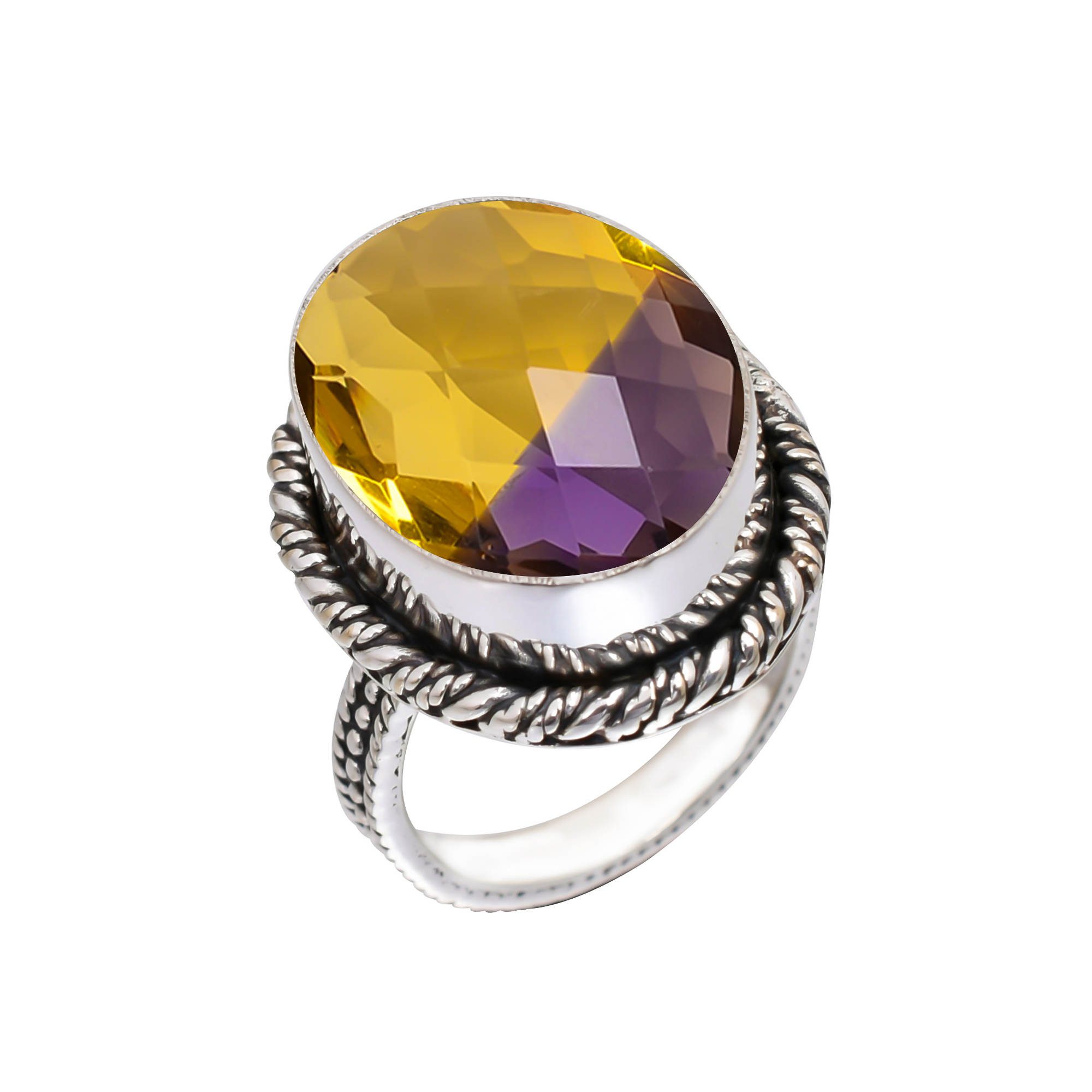 Ametrine - Simulated Gemstone 925 Sterling Silver Ring