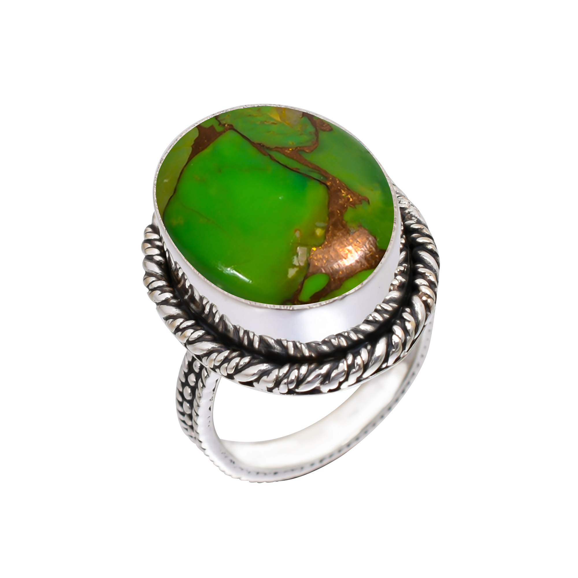 Copper Green Turquoise Gemstone 925 Sterling Silver Ring