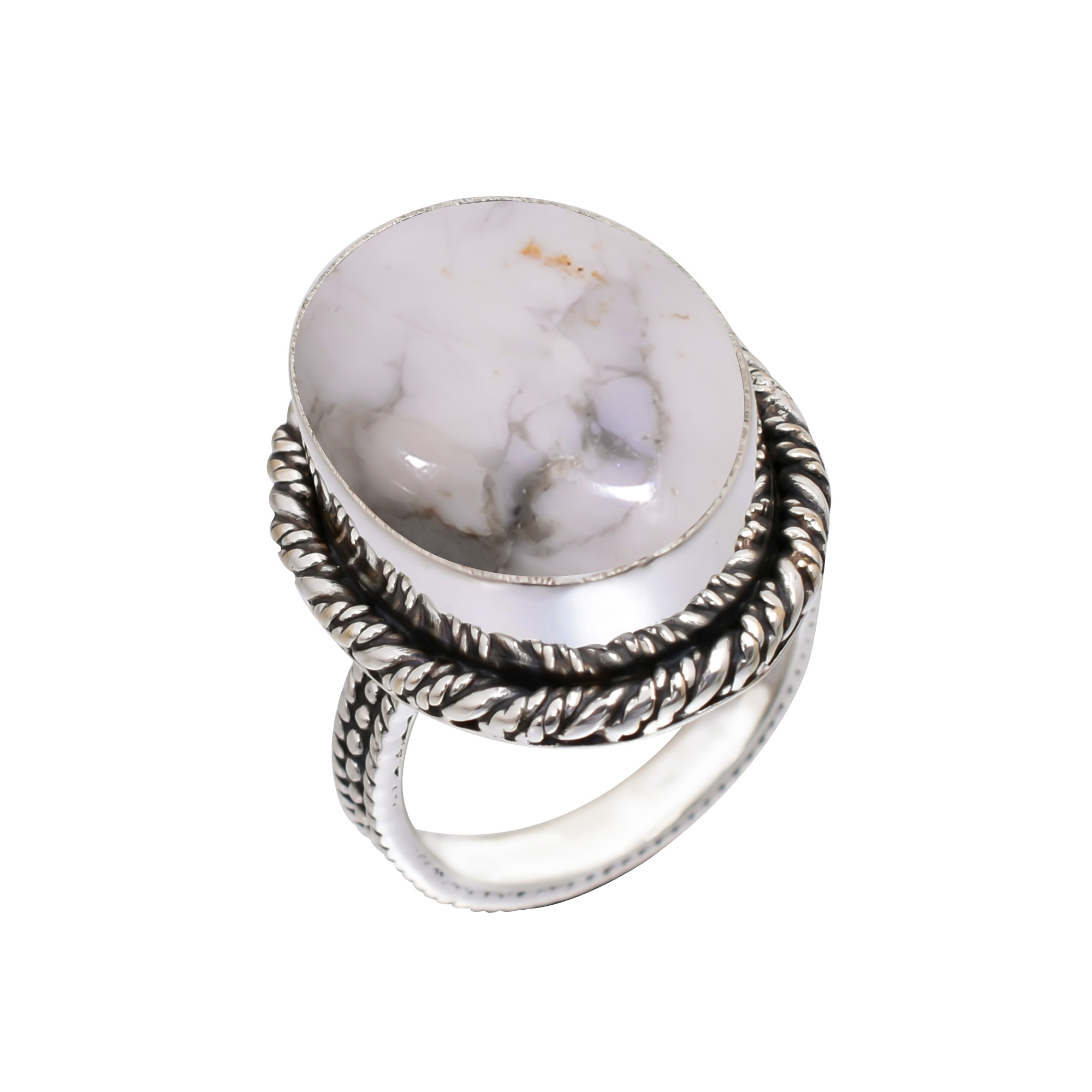 Natural White Howlite - United States Gemstone 925 Sterling Silver Ring