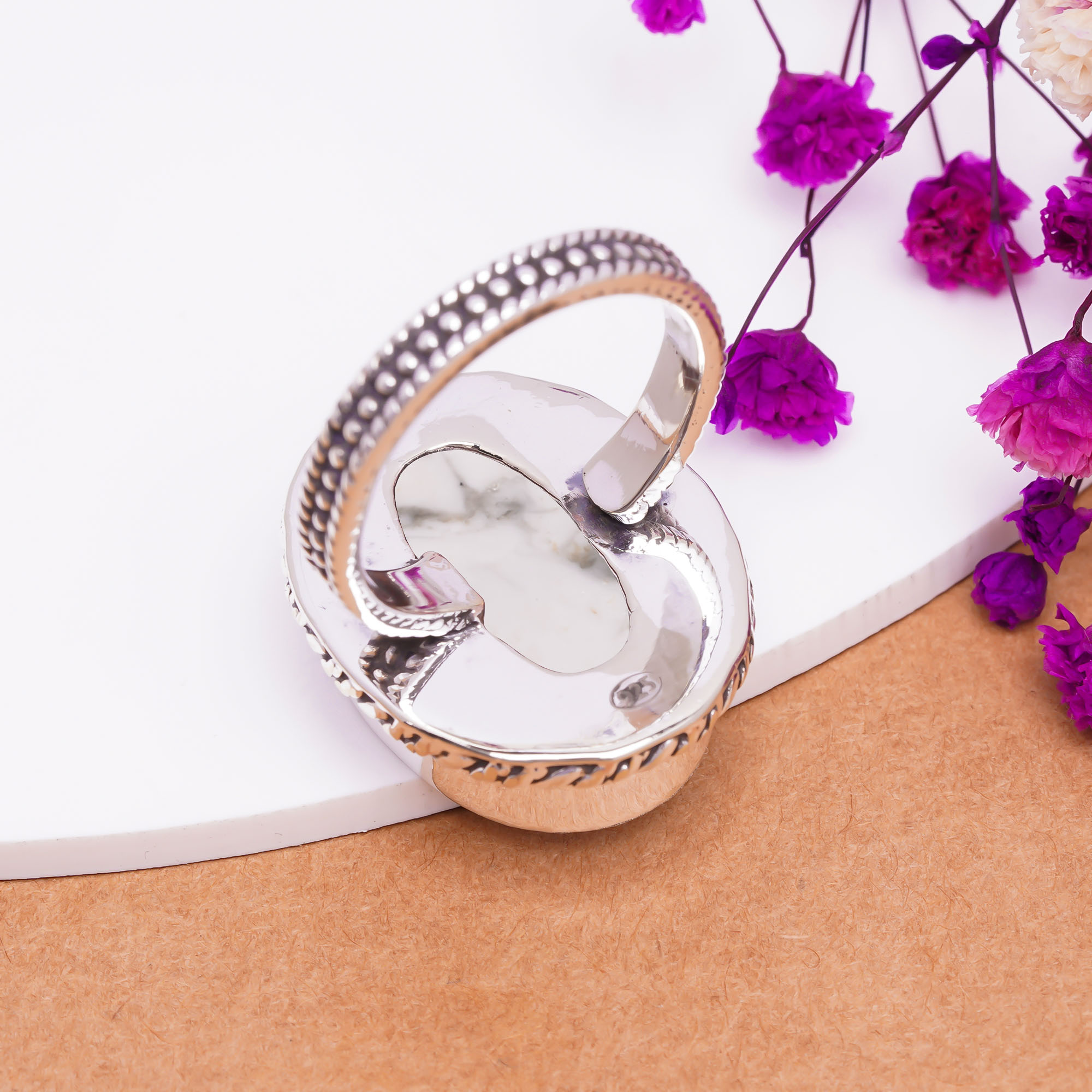 Natural White Howlite - United States Gemstone 925 Sterling Silver Ring
