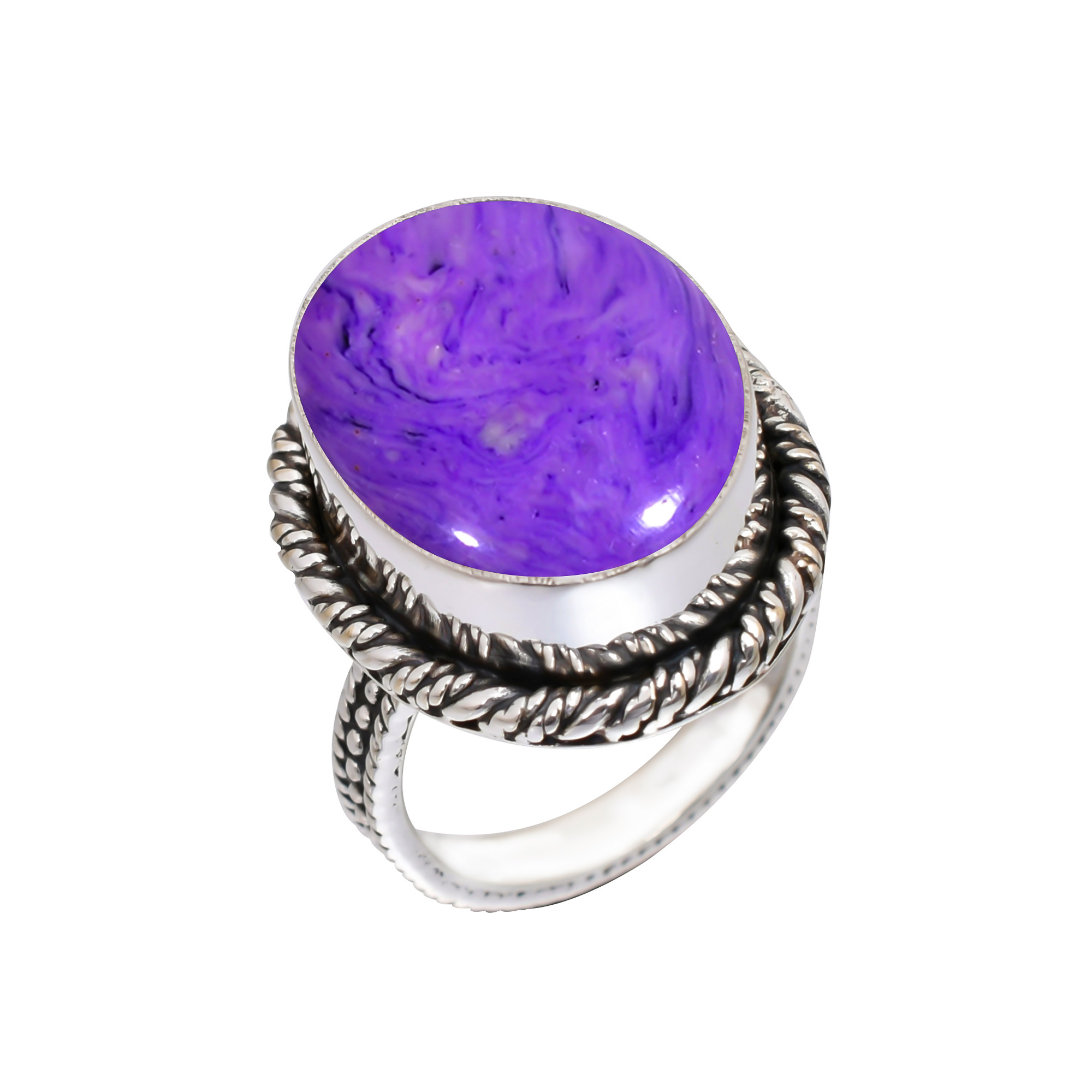 Purple Charoite - Simulated Gemstone 925 Sterling Silver Ring