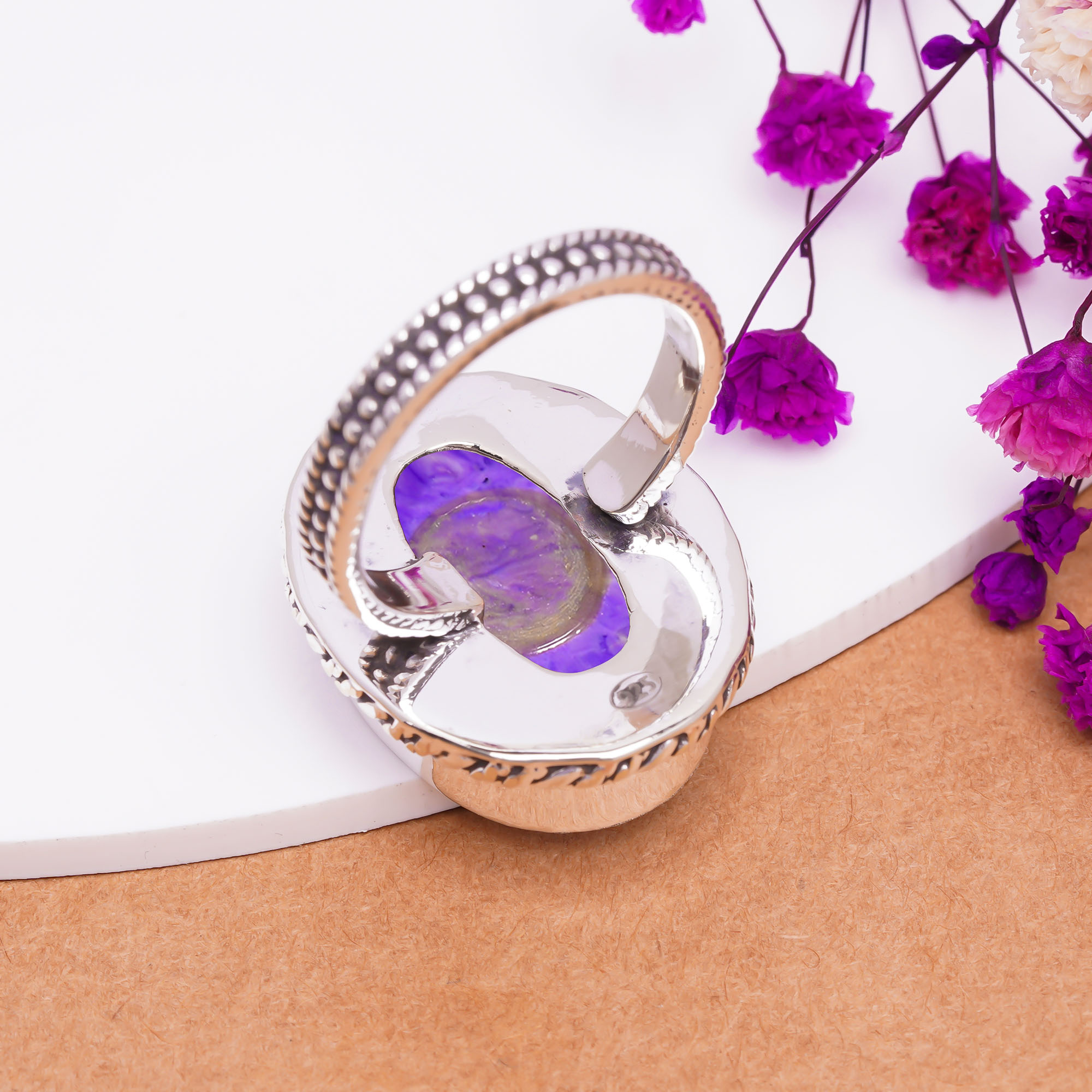 Purple Charoite - Simulated Gemstone 925 Sterling Silver Ring