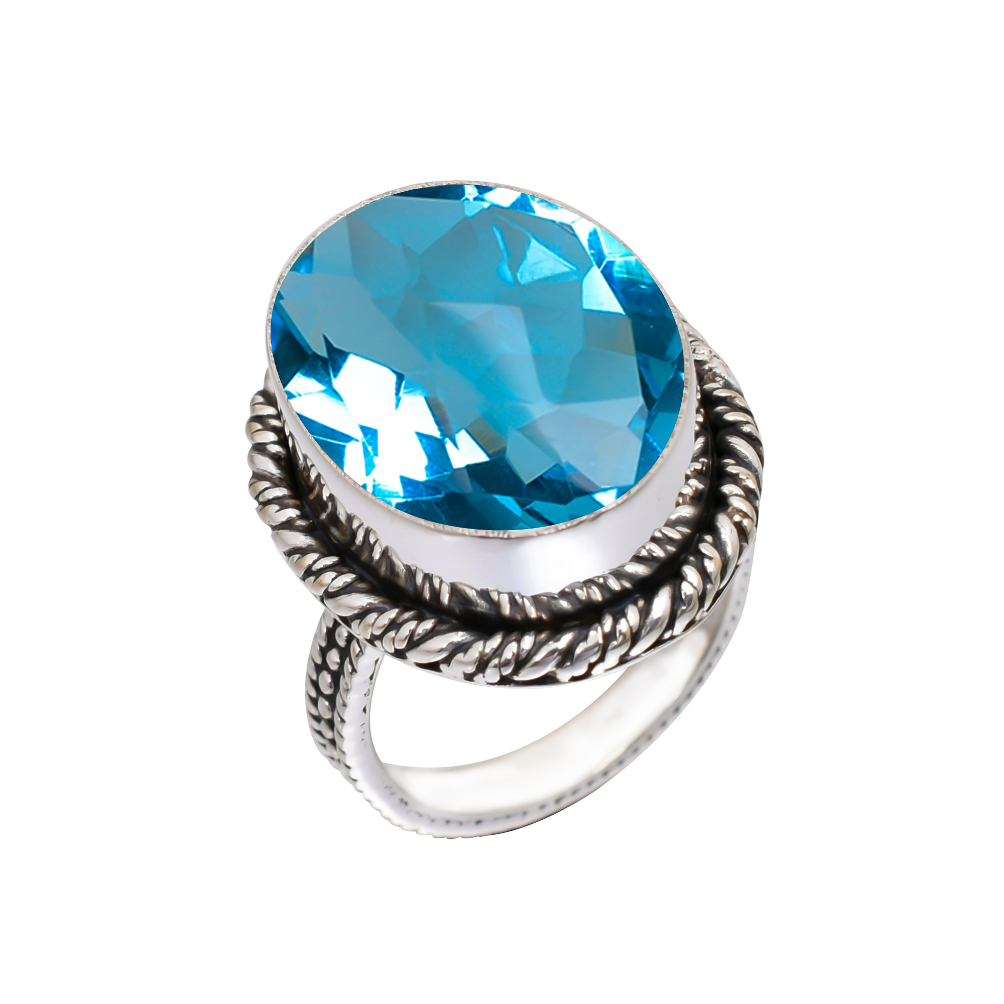 Blue Topaz - Simulated Gemstone 925 Sterling Silver Ring