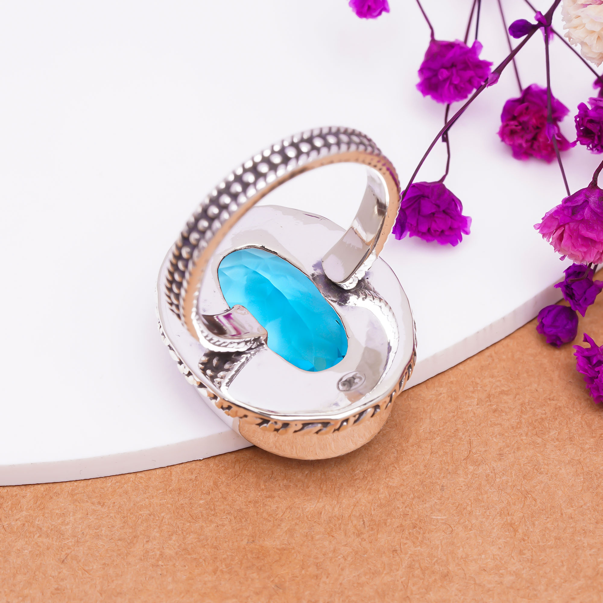 Blue Topaz - Simulated Gemstone 925 Sterling Silver Ring