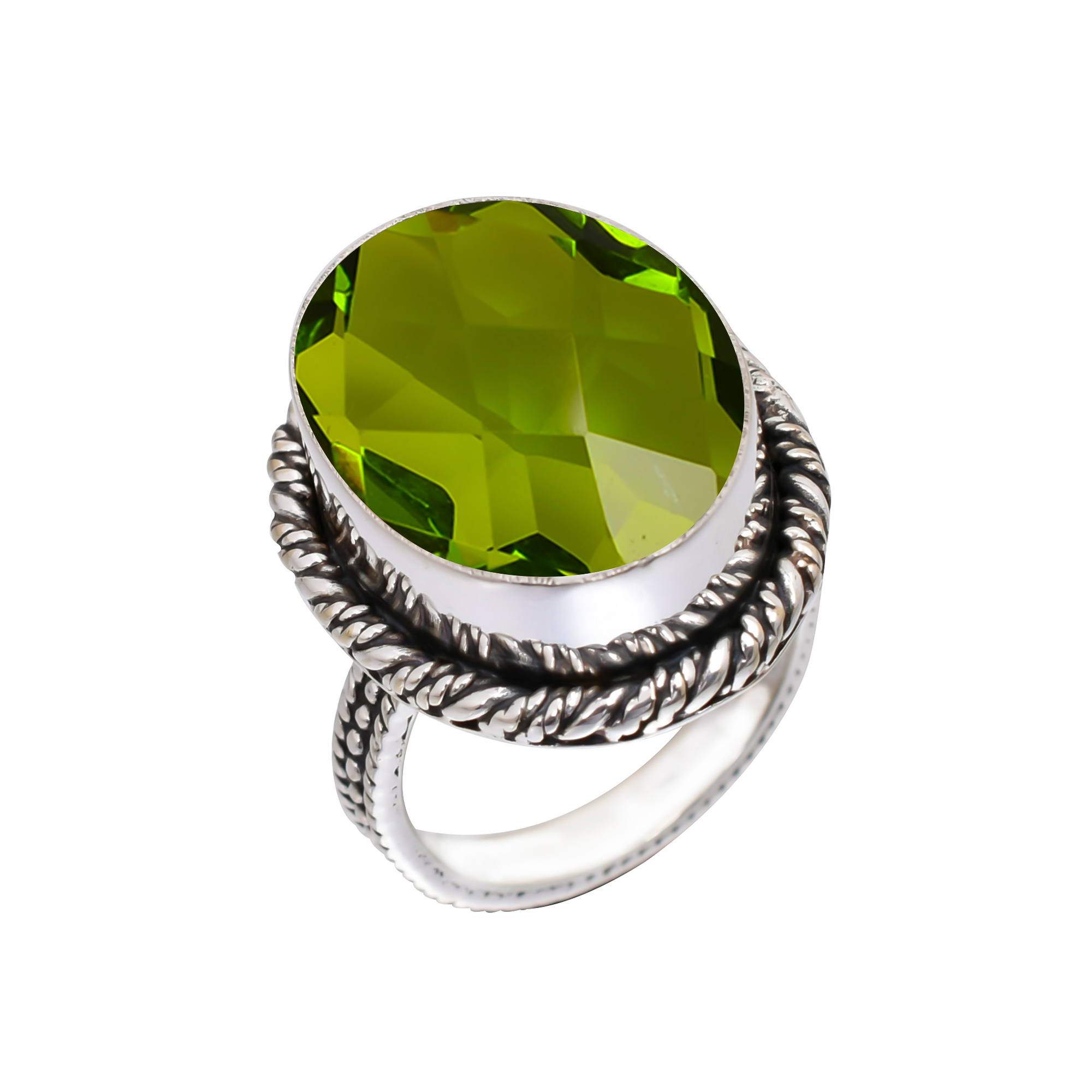 Peridot - Simulated Gemstone 925 Sterling Silver Ring