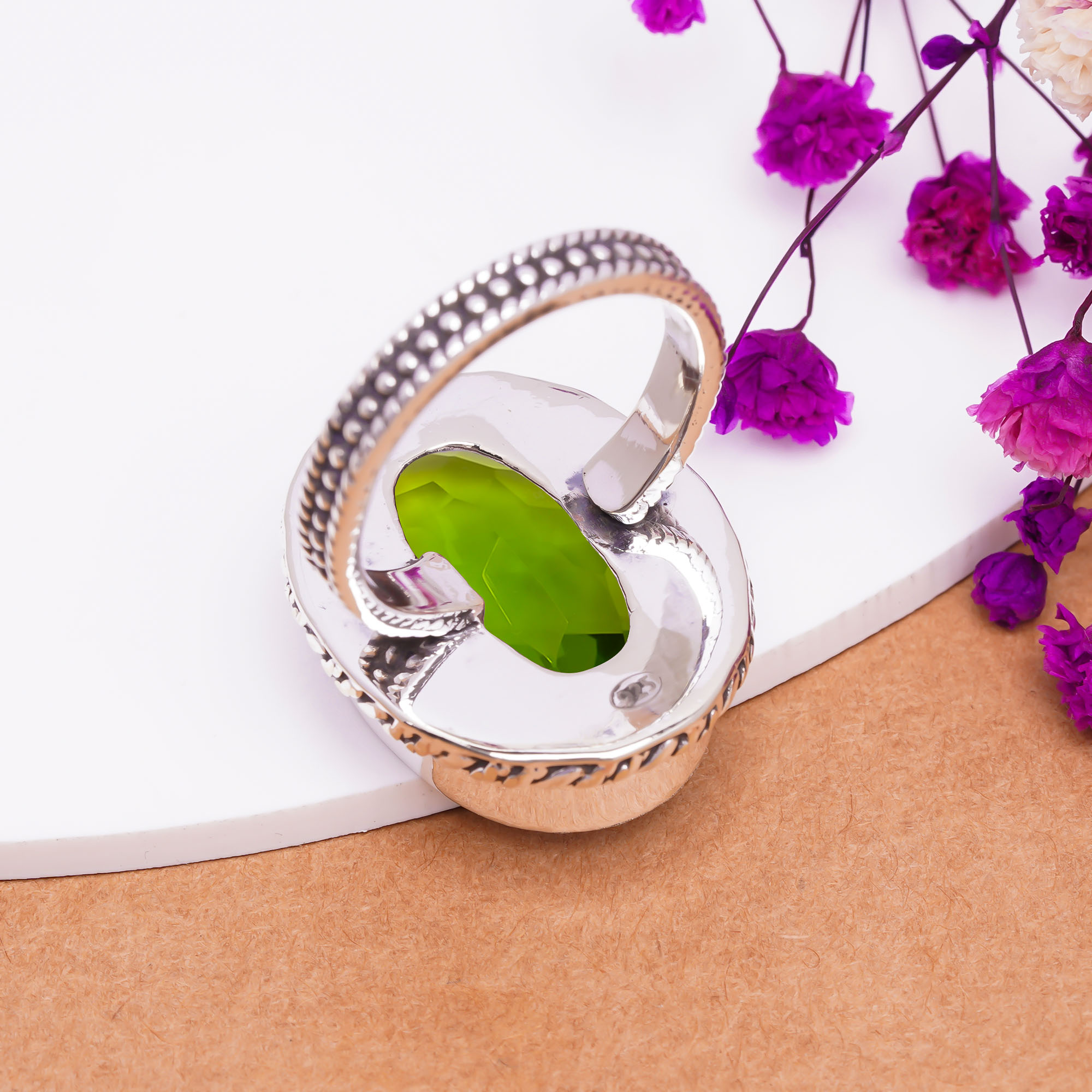 Peridot - Simulated Gemstone 925 Sterling Silver Ring