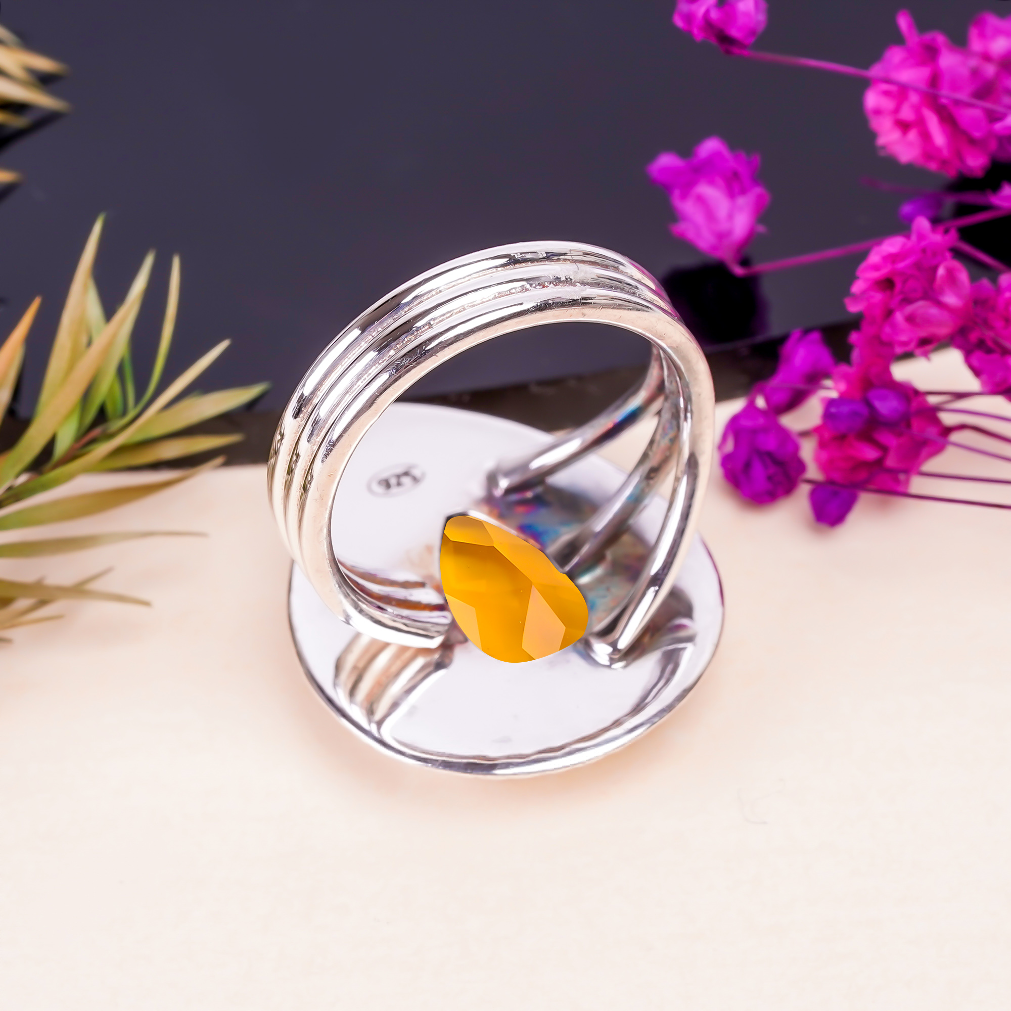 Citrine - Simulated Gemstone 925 Sterling Silver Ring