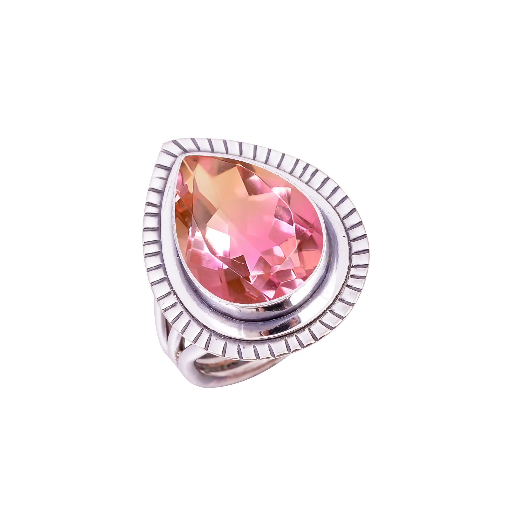 Bi-Colour Tourmaline - Simulated Gemstone 925 Sterling Silver Ring