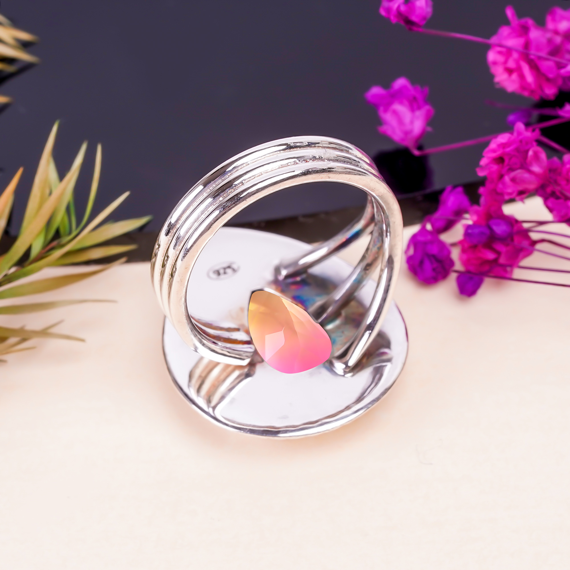Bi-Colour Tourmaline - Simulated Gemstone 925 Sterling Silver Ring