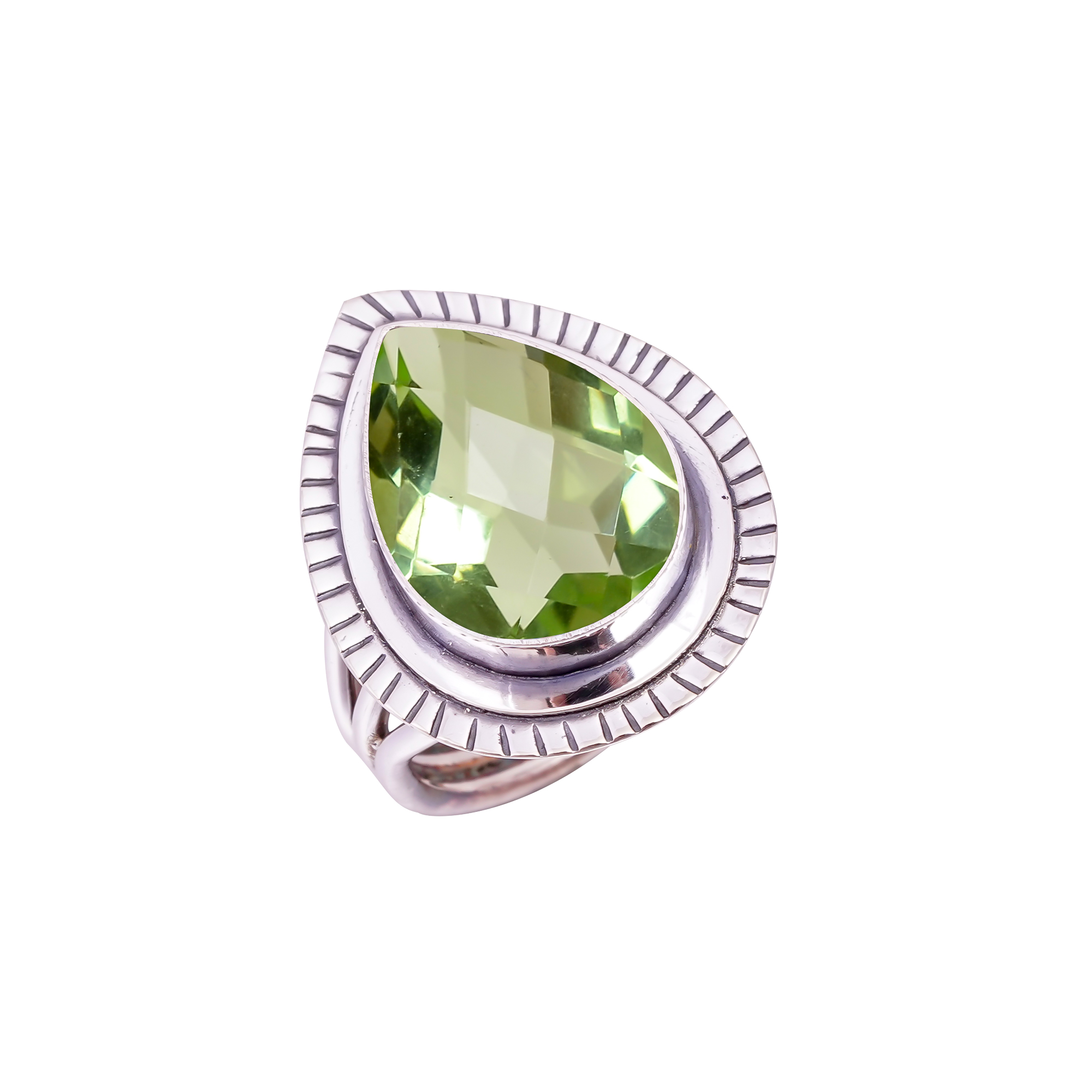 Green Amethyst - Simulated Gemstone 925 Sterling Silver Ring