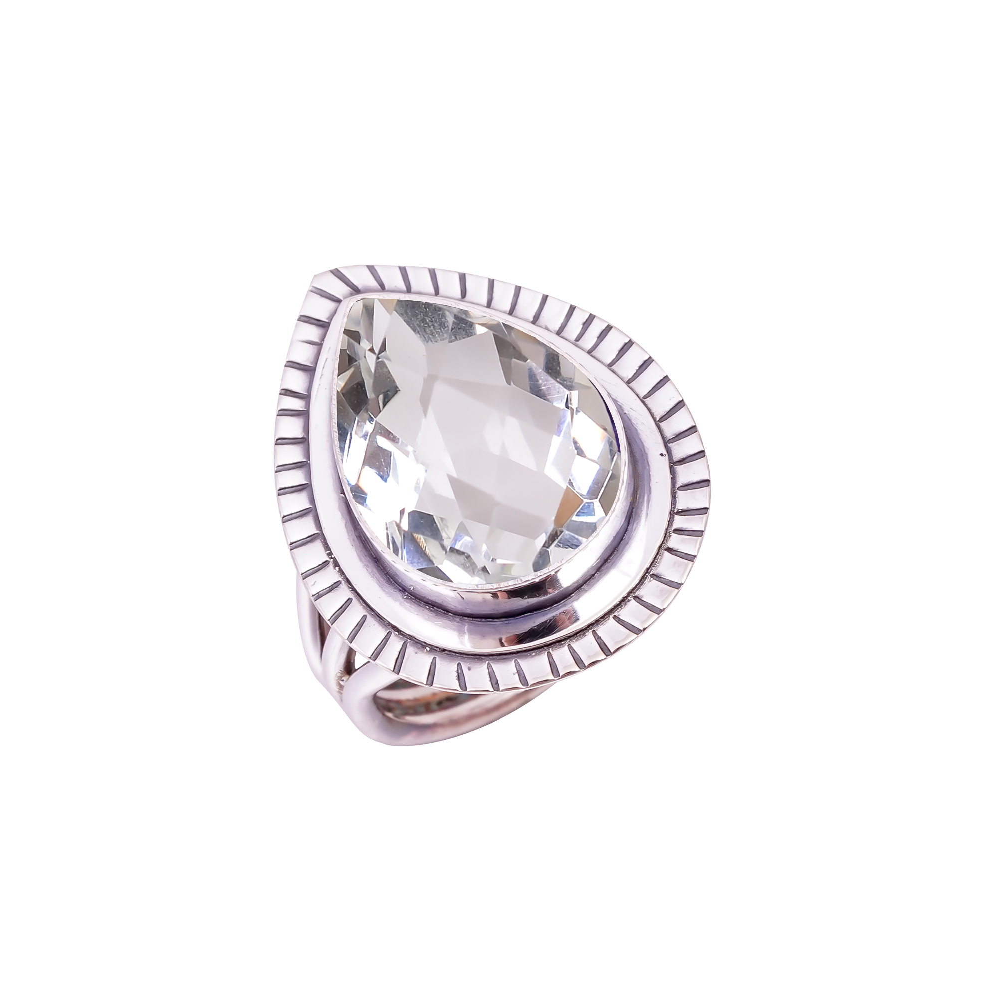 White Topaz - Simulated Gemstone 925 Sterling Silver Ring