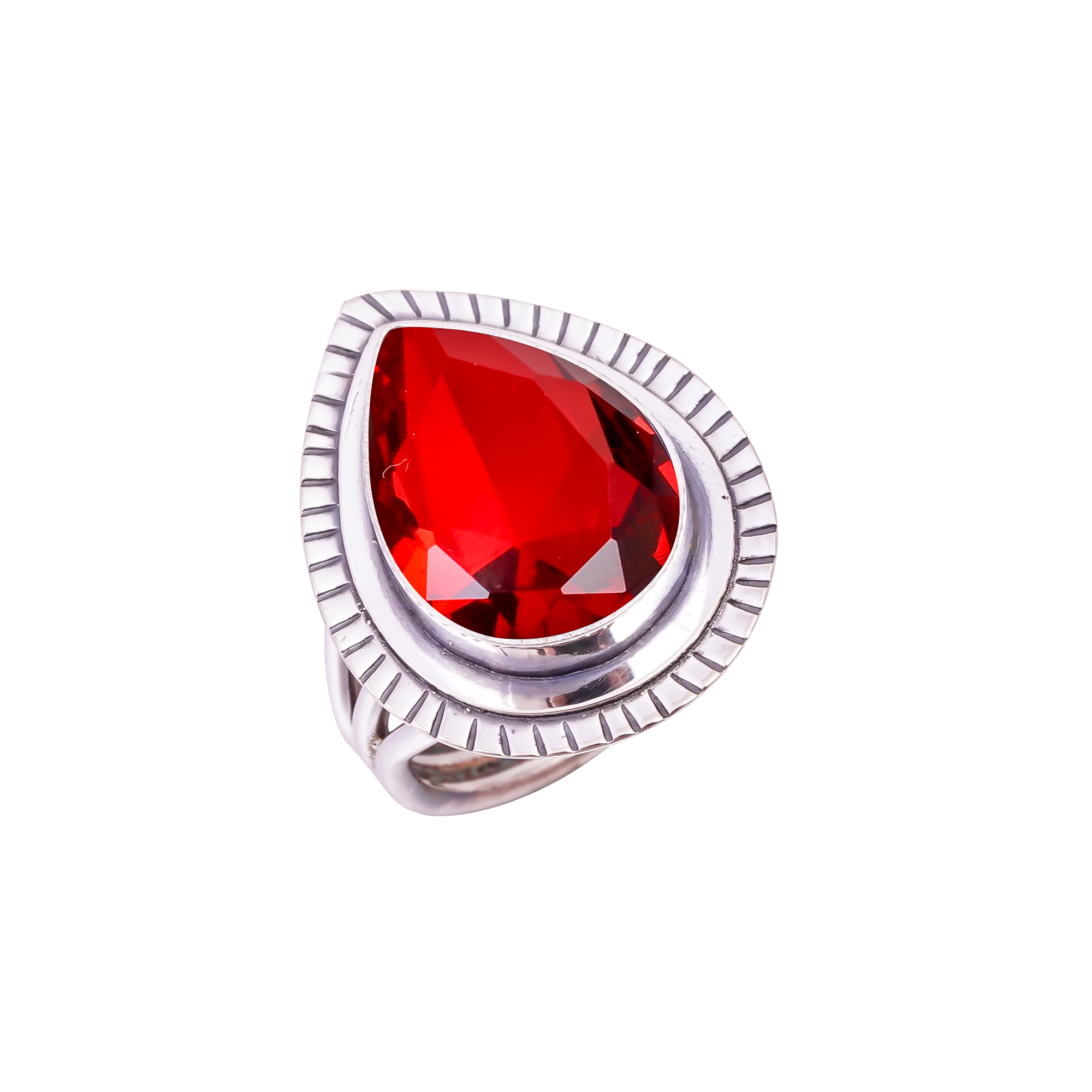 Red Garnet - Simulated Gemstone 925 Sterling Silver Ring