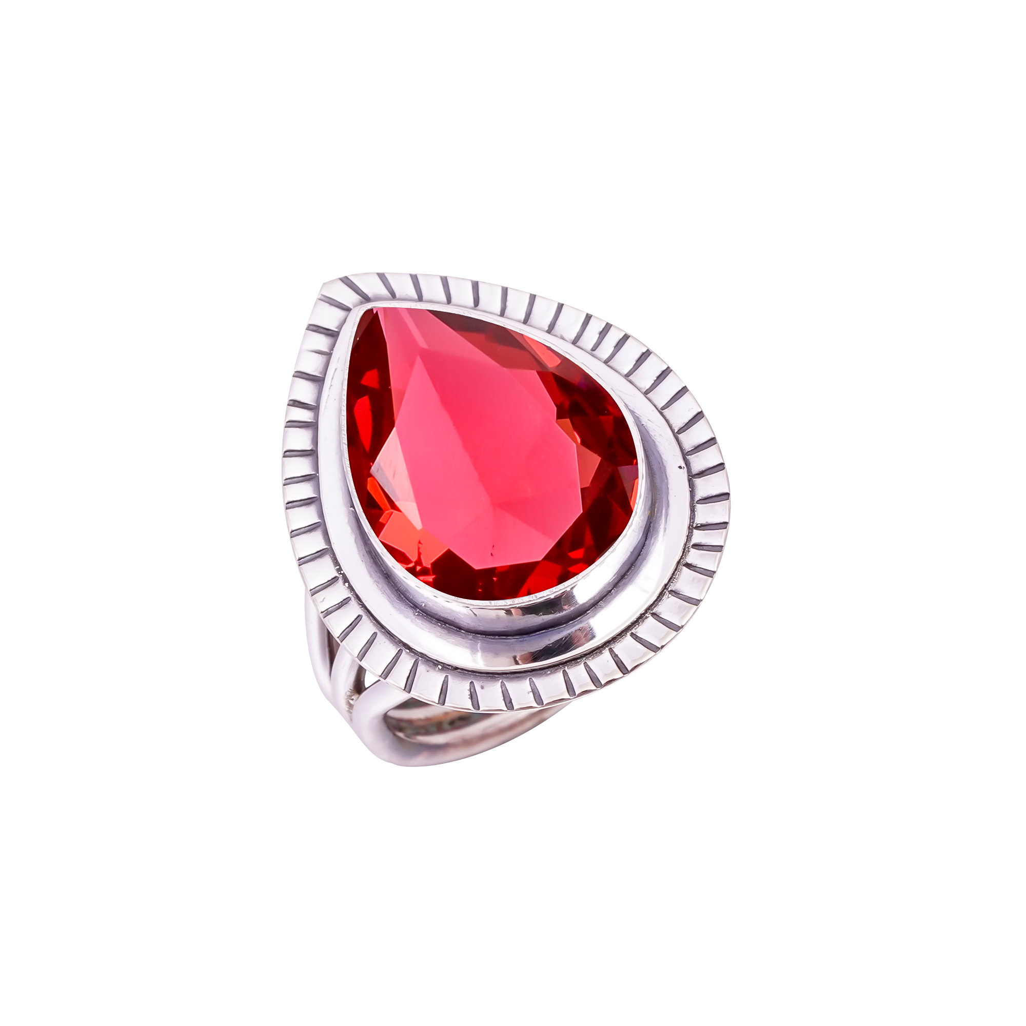 Pink Rubellite Tourmaline - Simulated Gemstone 925 Sterling Silver Ring
