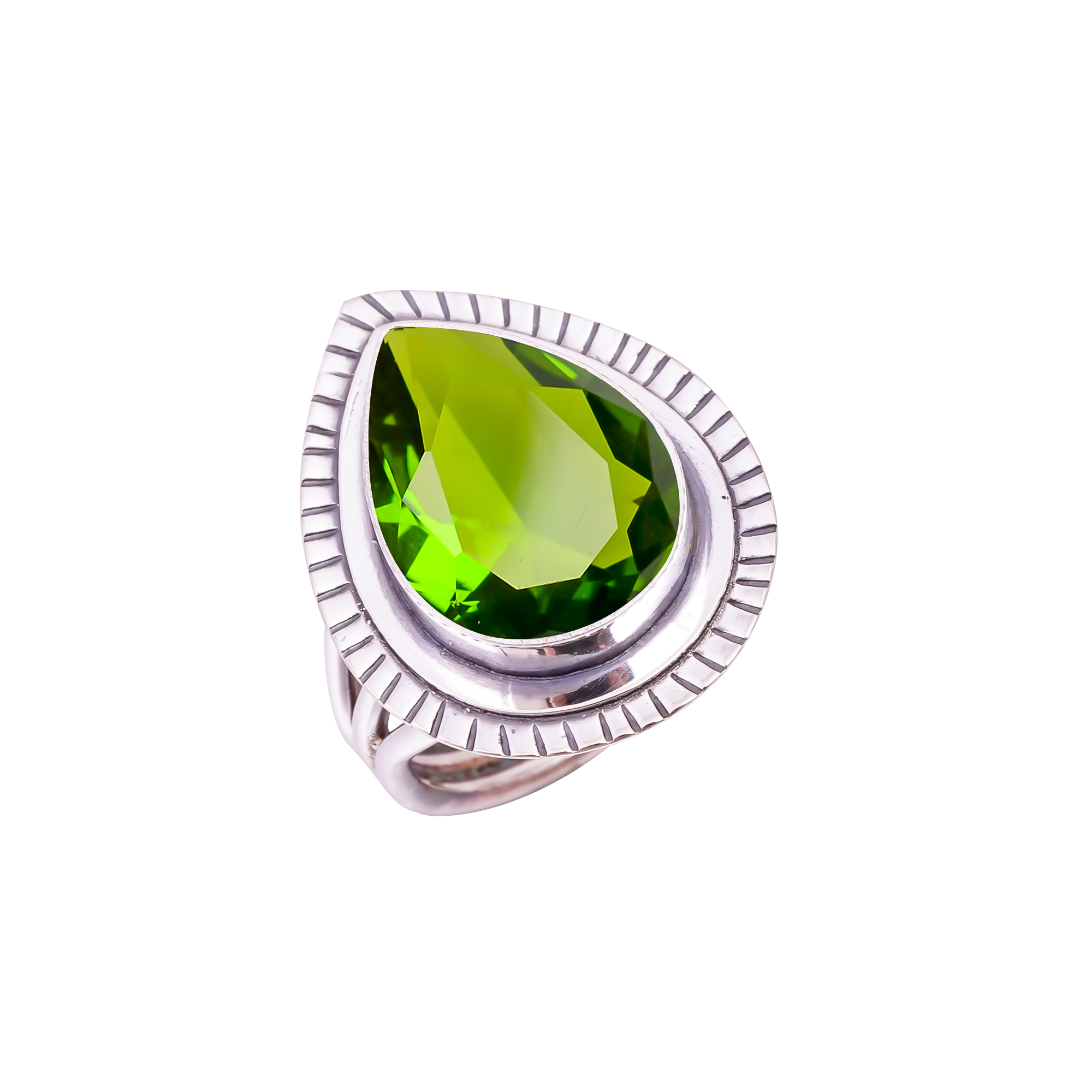 Peridot - Simulated Gemstone 925 Sterling Silver Ring