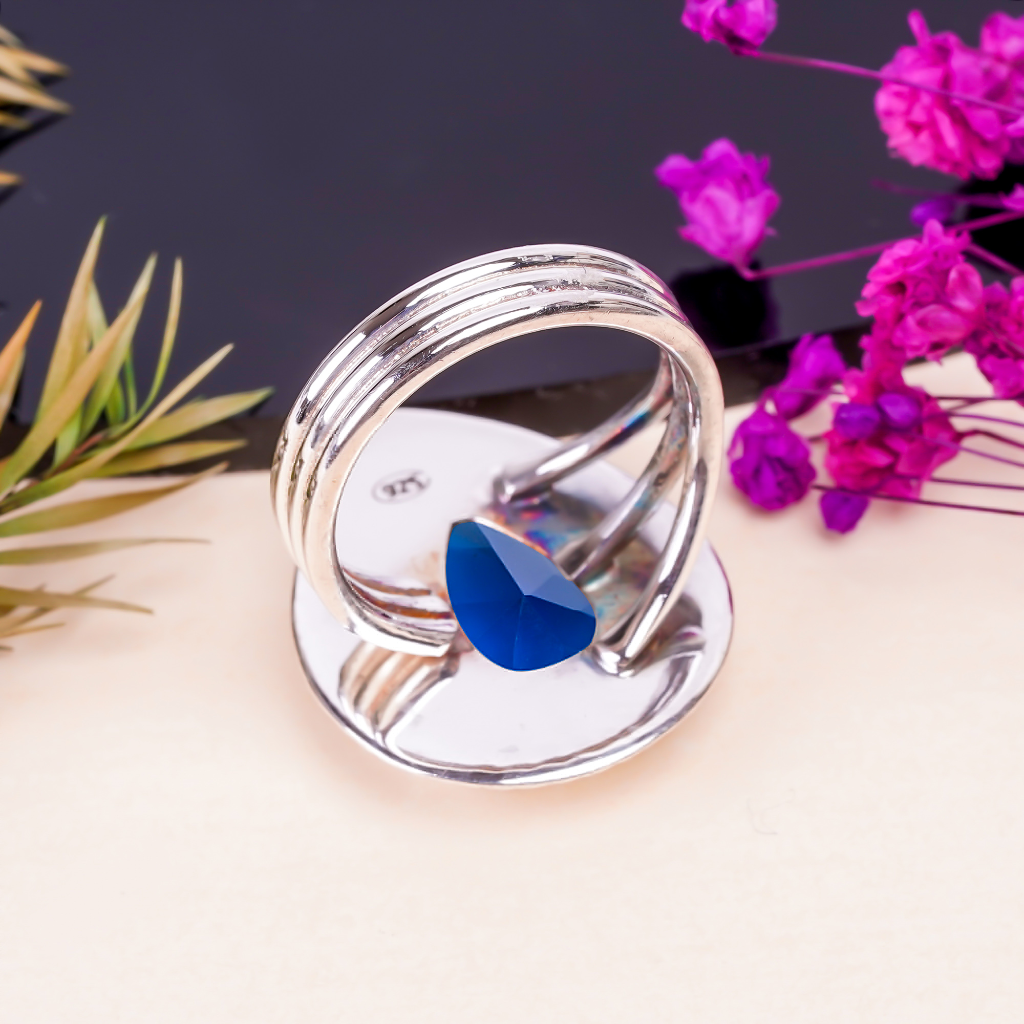 Blue Sapphire - Simulated Gemstone 925 Sterling Silver Ring