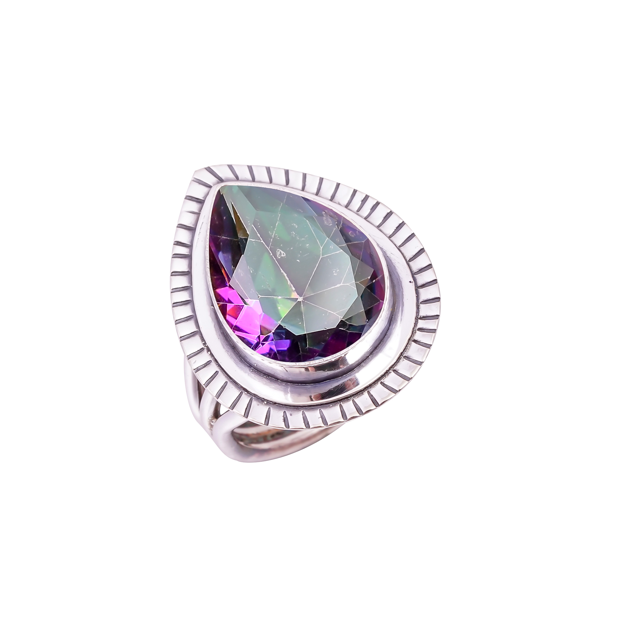 Rainbow Mystic Fire Topaz - Simulated Gemstone 925 Sterling Silver Ring