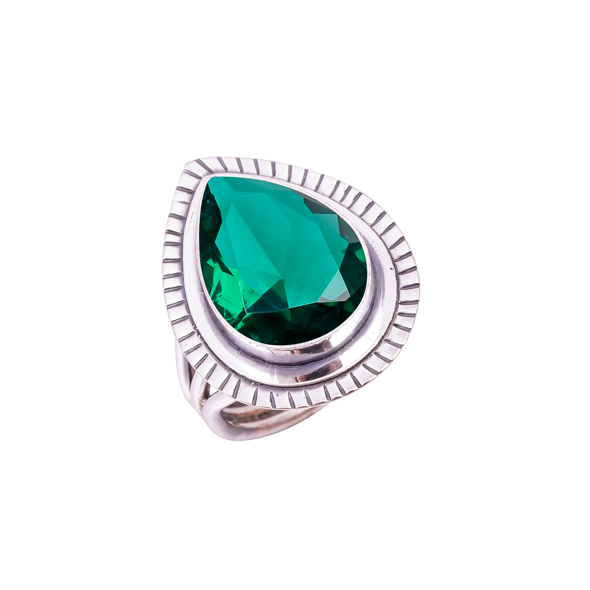 Emerald Simulated Gemstone 925 Sterling Silver Ring