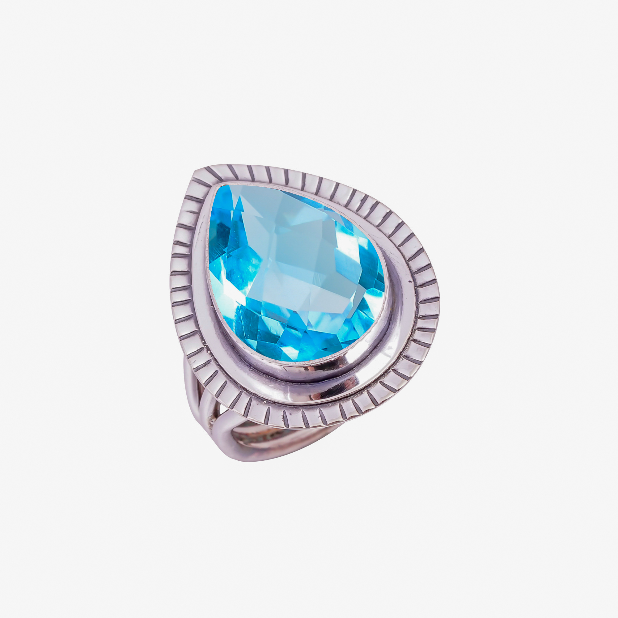 Blue Topaz - Simulated Gemstone 925 Sterling Silver Ring