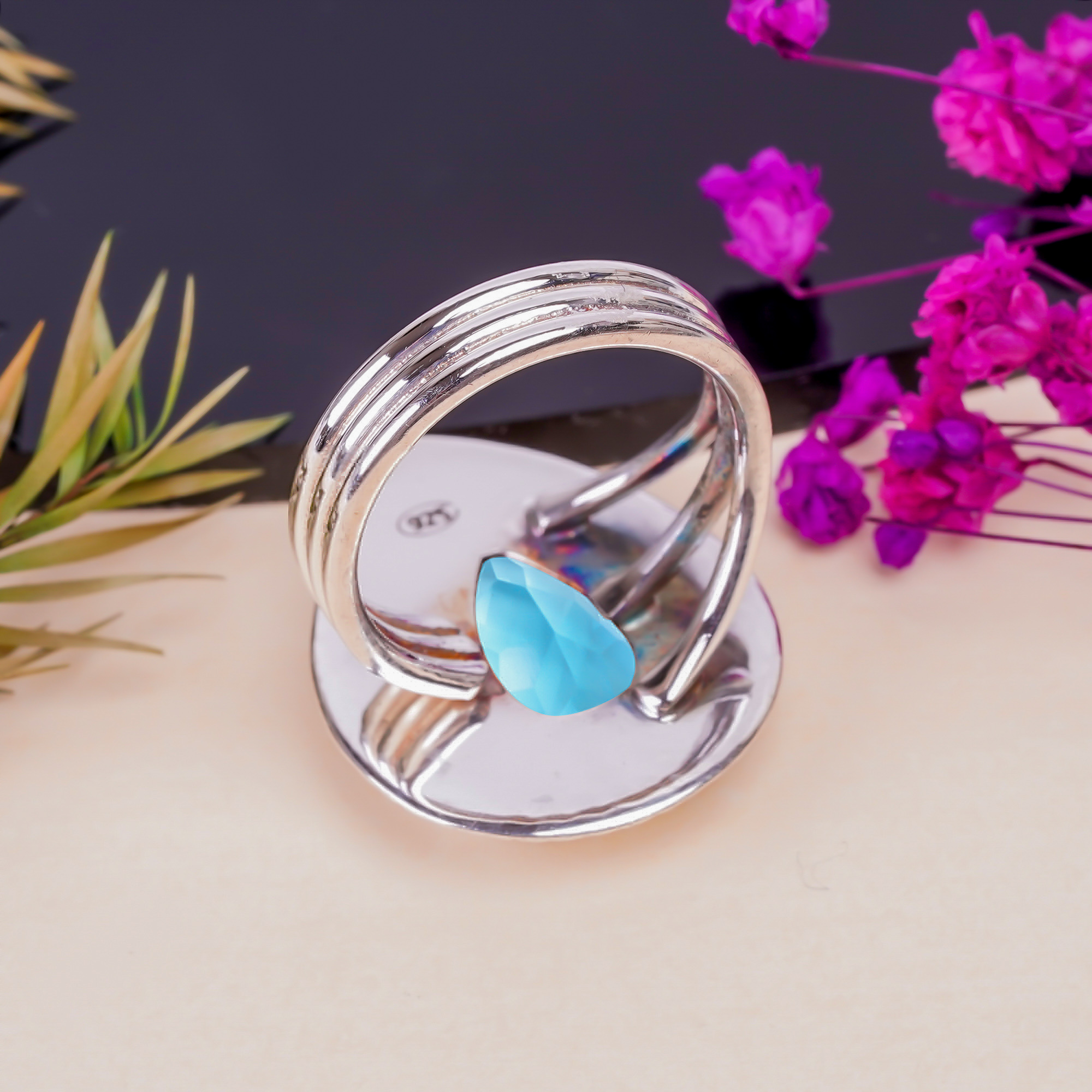 Blue Topaz - Simulated Gemstone 925 Sterling Silver Ring