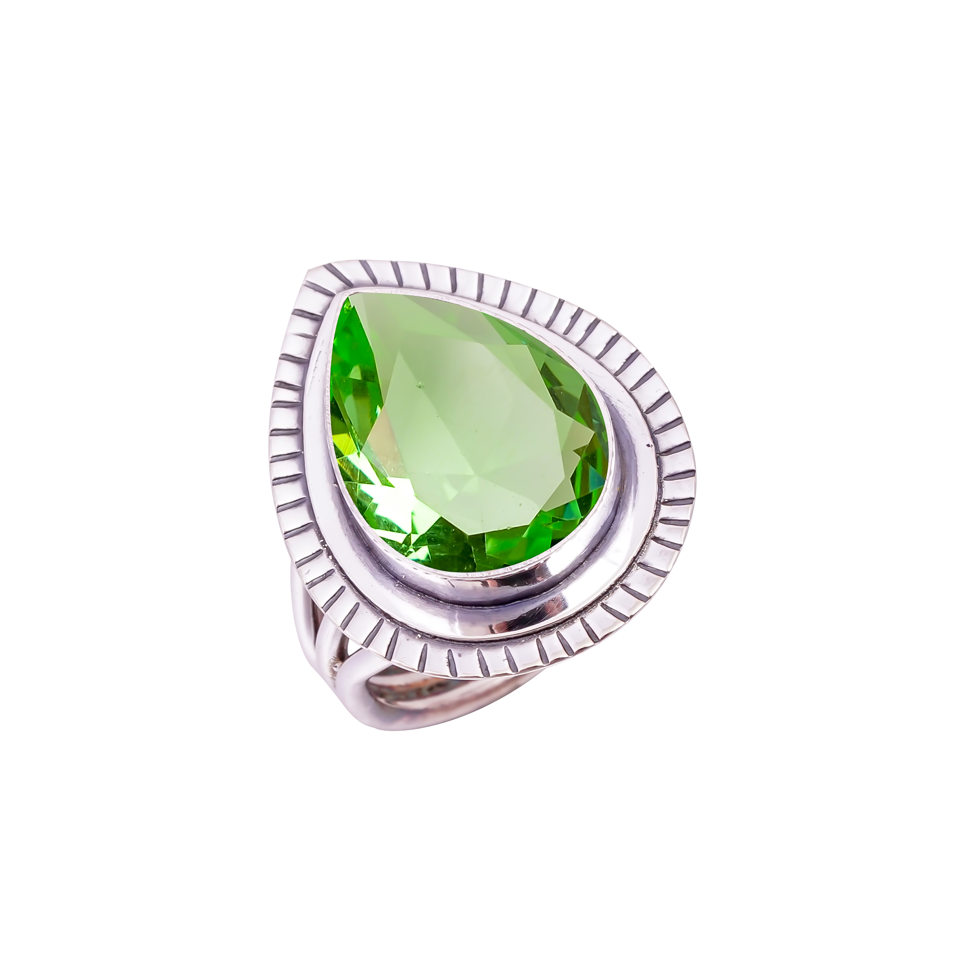 Green Amethyst - Simulated Gemstone 925 Sterling Silver Ring