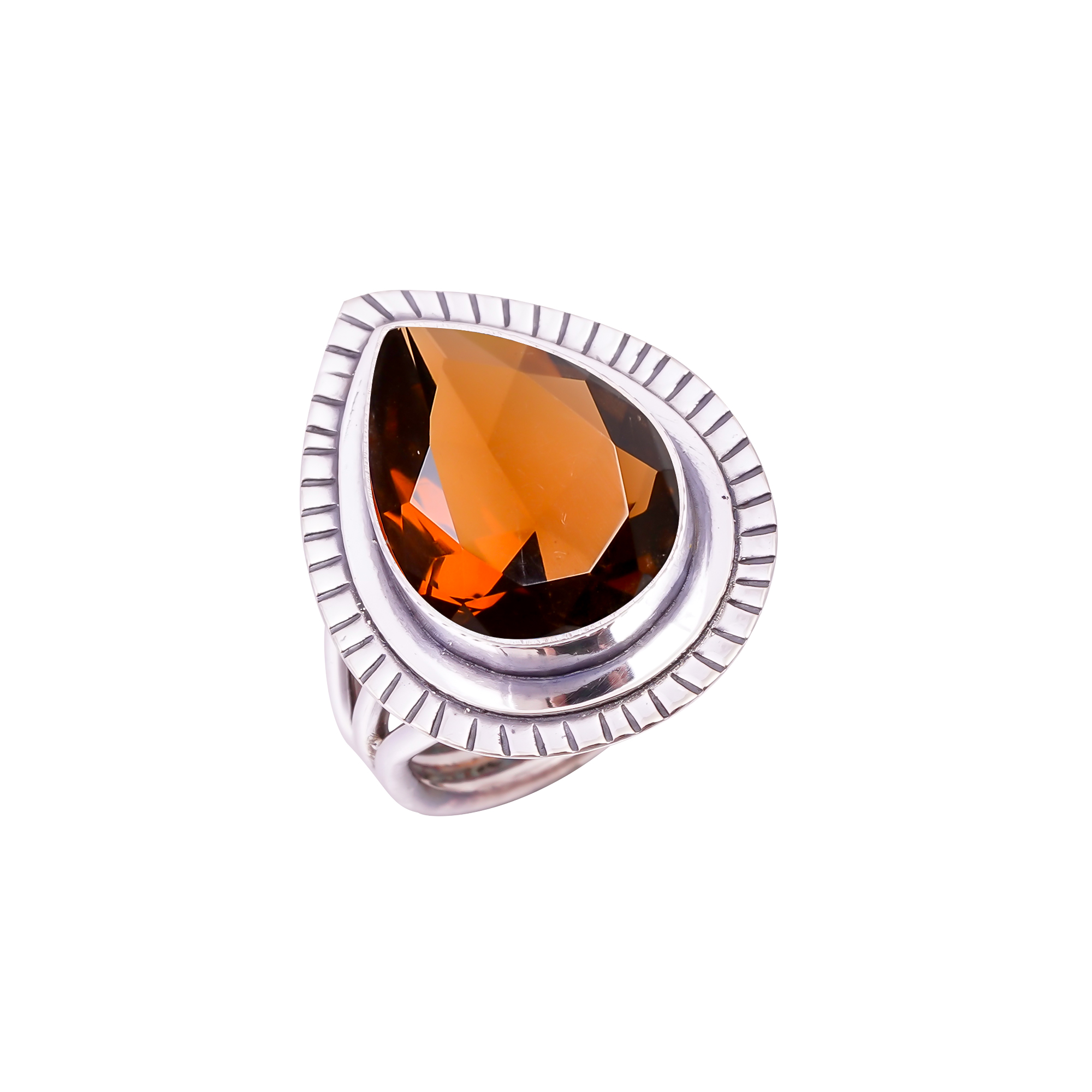 Champagne Quartz - Simulated Gemstone 925 Sterling Silver Ring