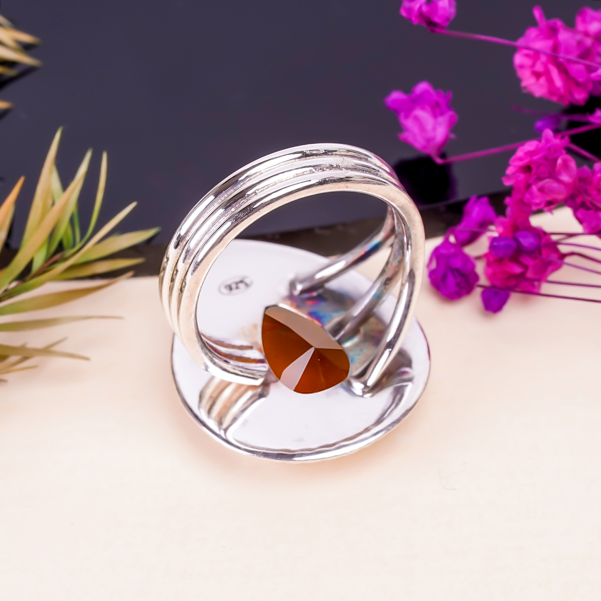 Champagne Quartz - Simulated Gemstone 925 Sterling Silver Ring