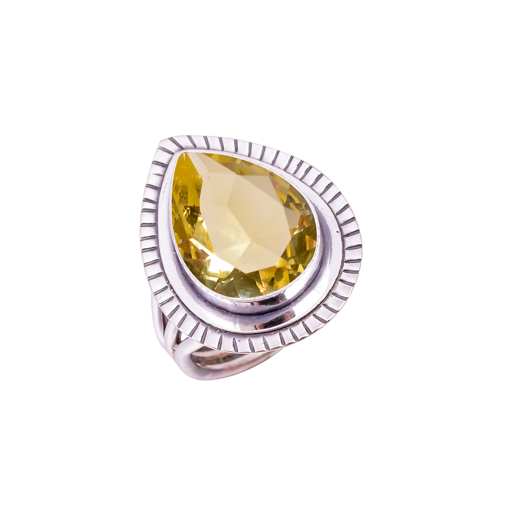 Lemon Quartz - Simulated Gemstone 925 Sterling Silver Ring