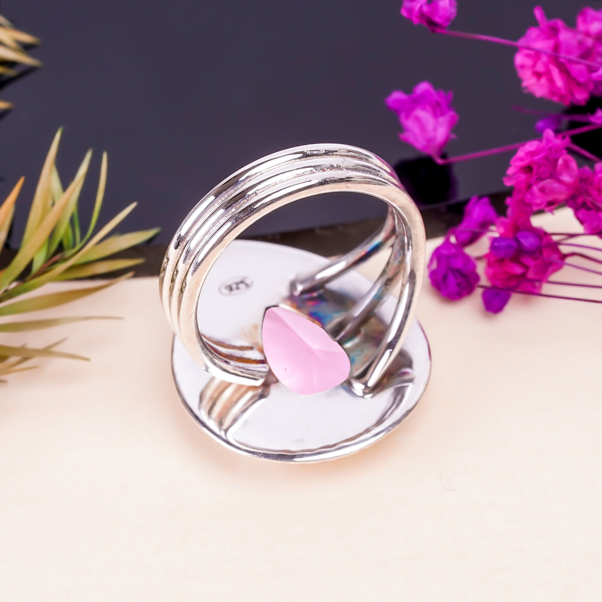 Pink Kunzite - Simulated Gemstone 925 Sterling Silver Ring