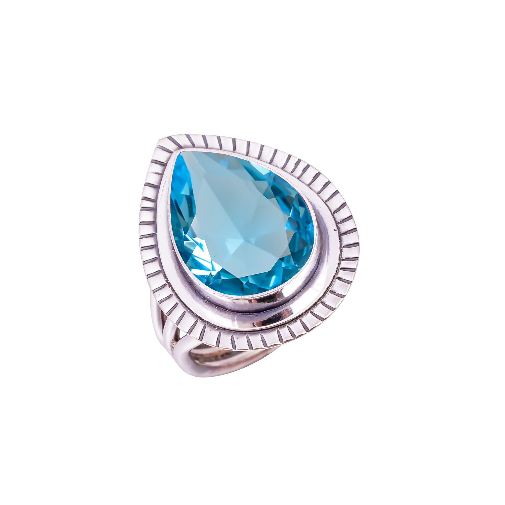 Blue Topaz - Simulated Gemstone 925 Sterling Silver Ring