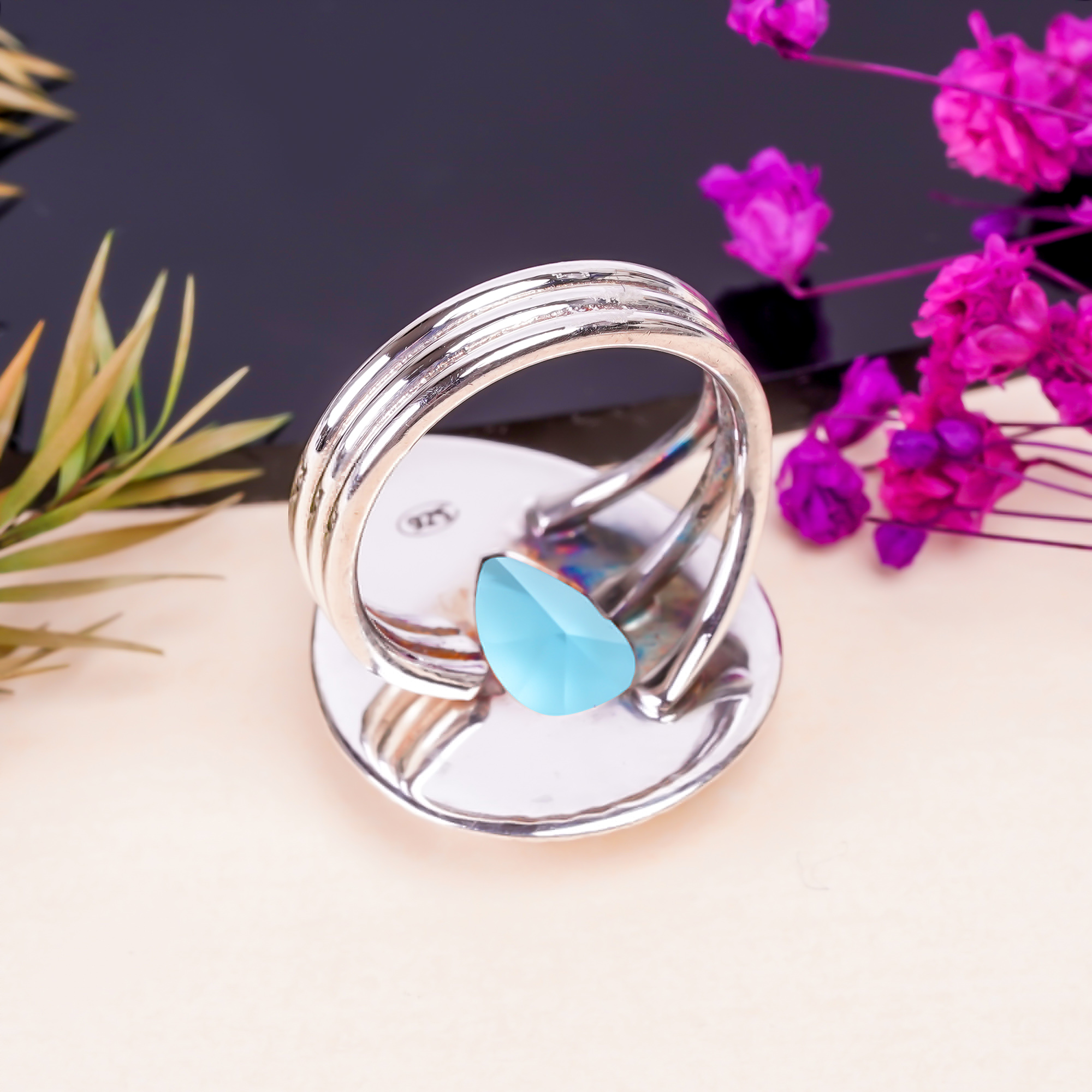 Blue Topaz - Simulated Gemstone 925 Sterling Silver Ring