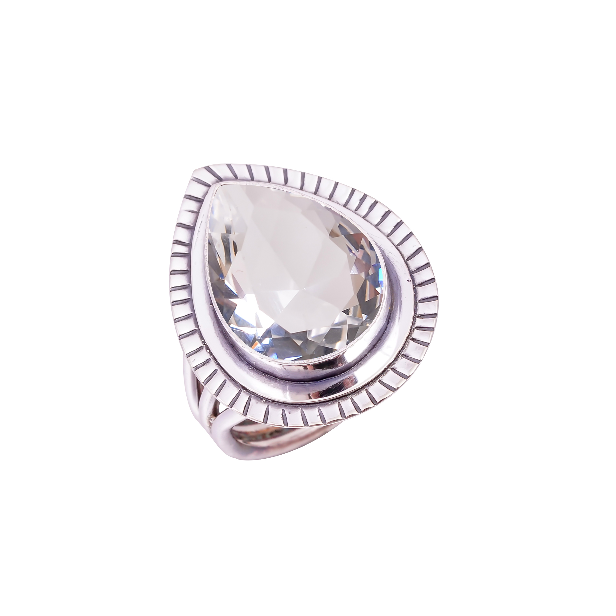 White Topaz - Simulated Gemstone 925 Sterling Silver Ring