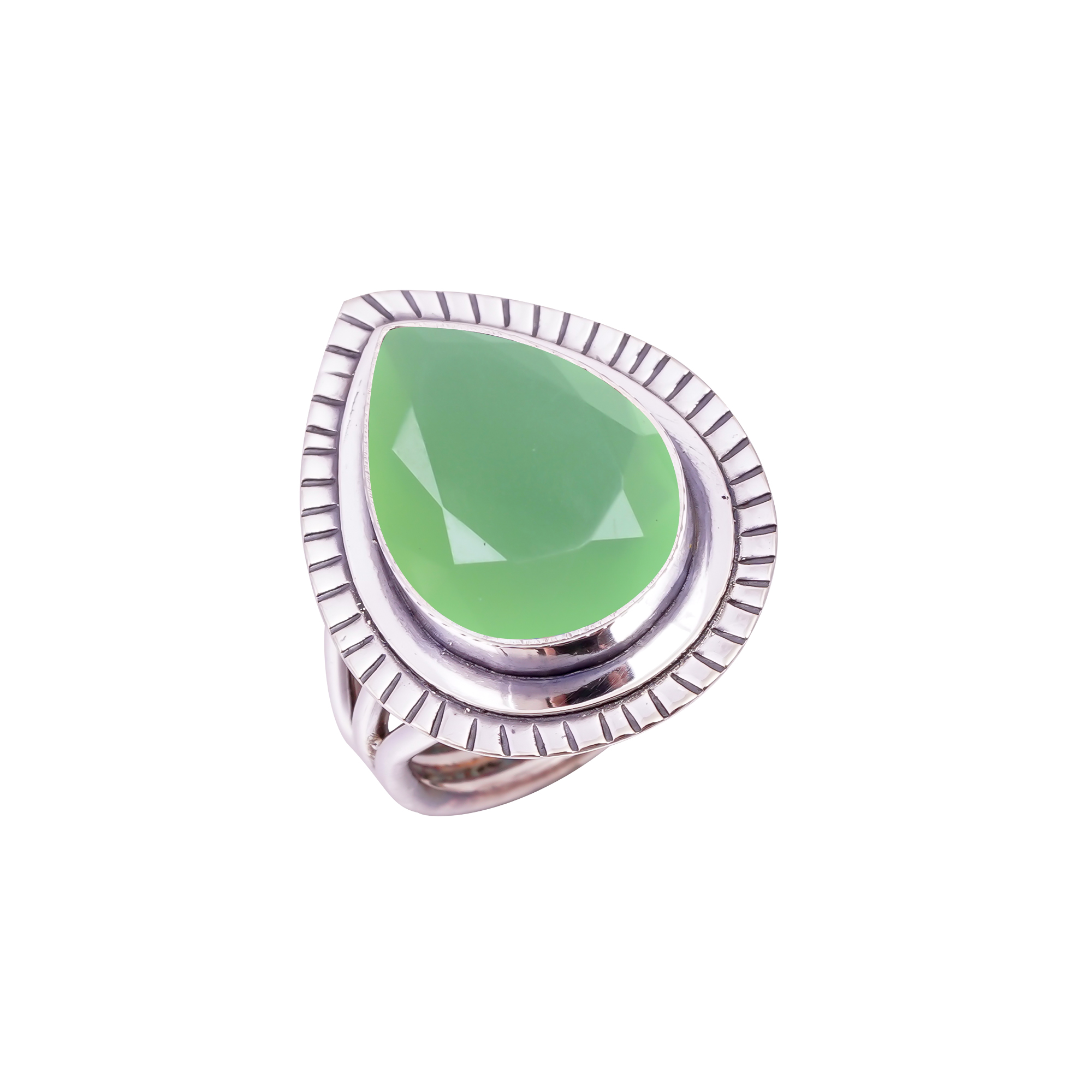 Green Chalcedony - Simulated Gemstone 925 Sterling Silver Ring
