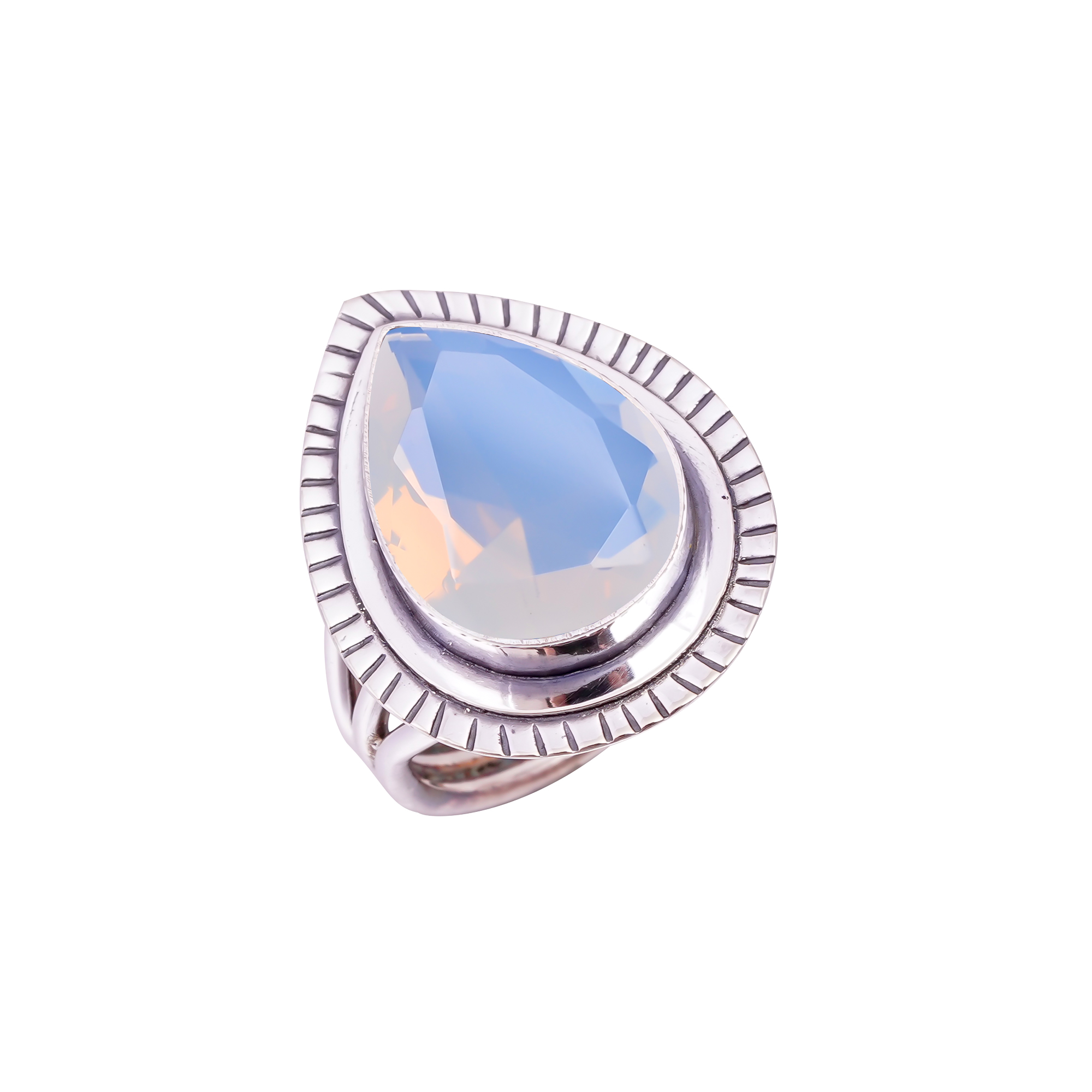 Milky Opal - Simulated Gemstone 925 Sterling Silver Ring