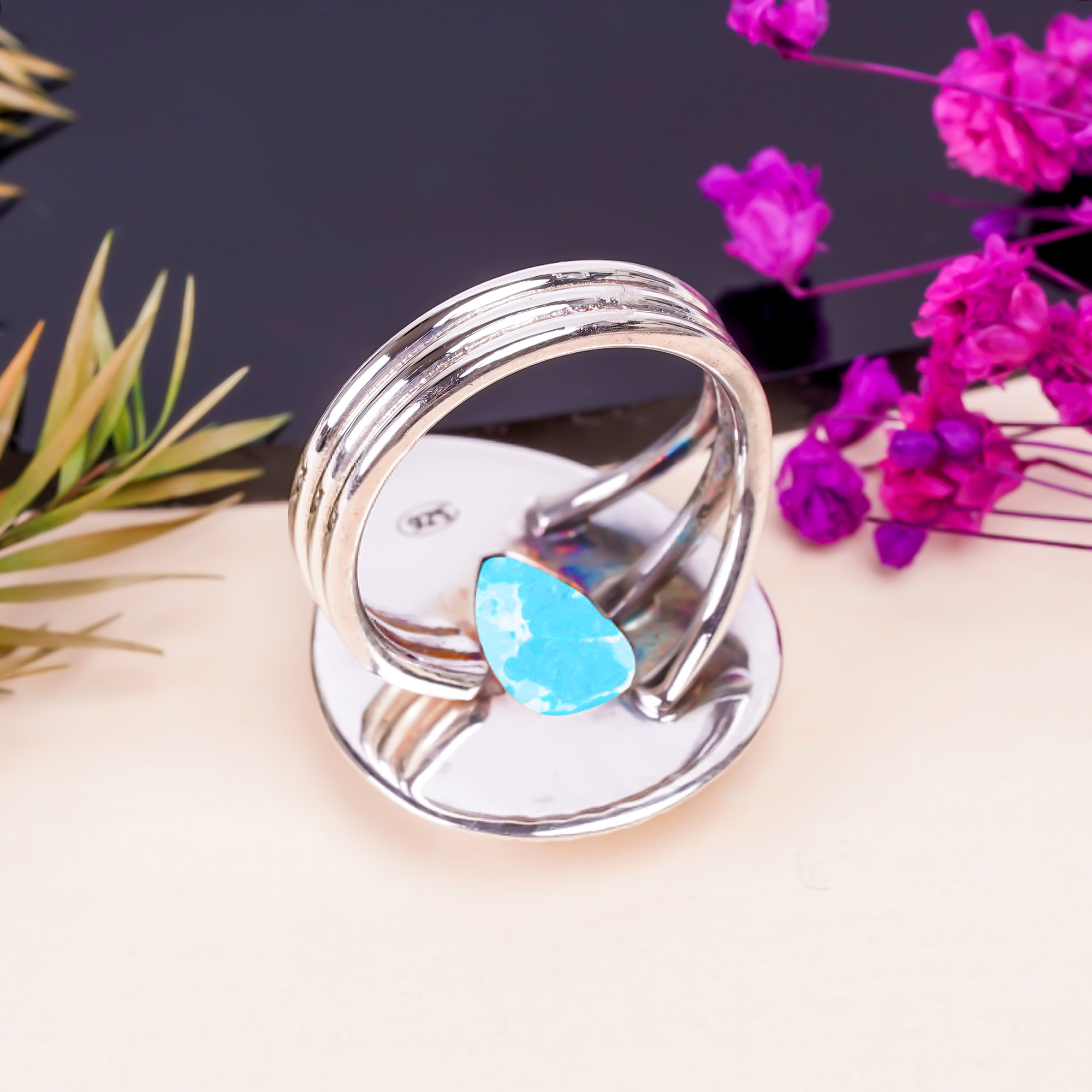 Larimar - Simulated Gemstone 925 Sterling Silver Ring