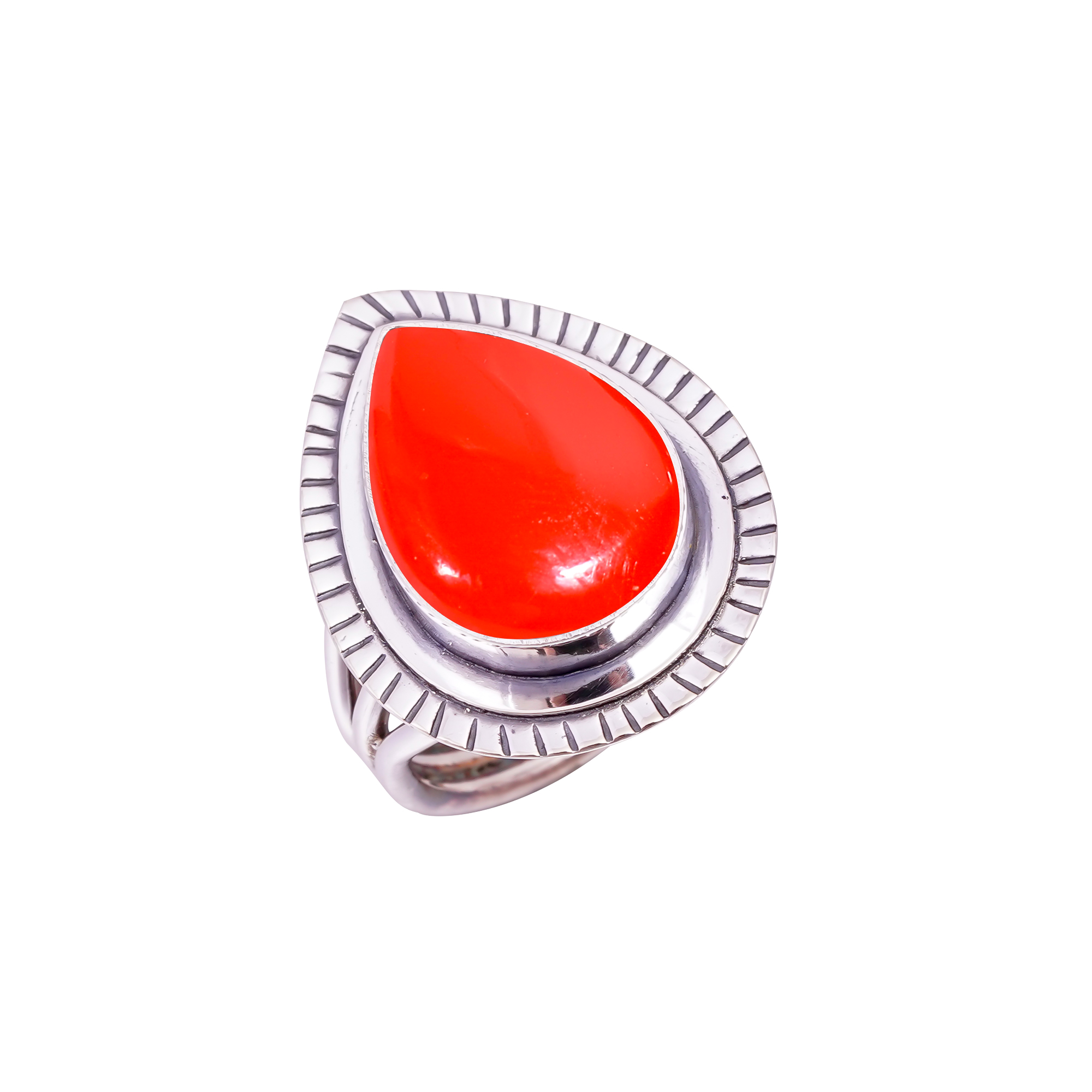 Red Coral - Simulated Gemstone 925 Sterling Silver Ring