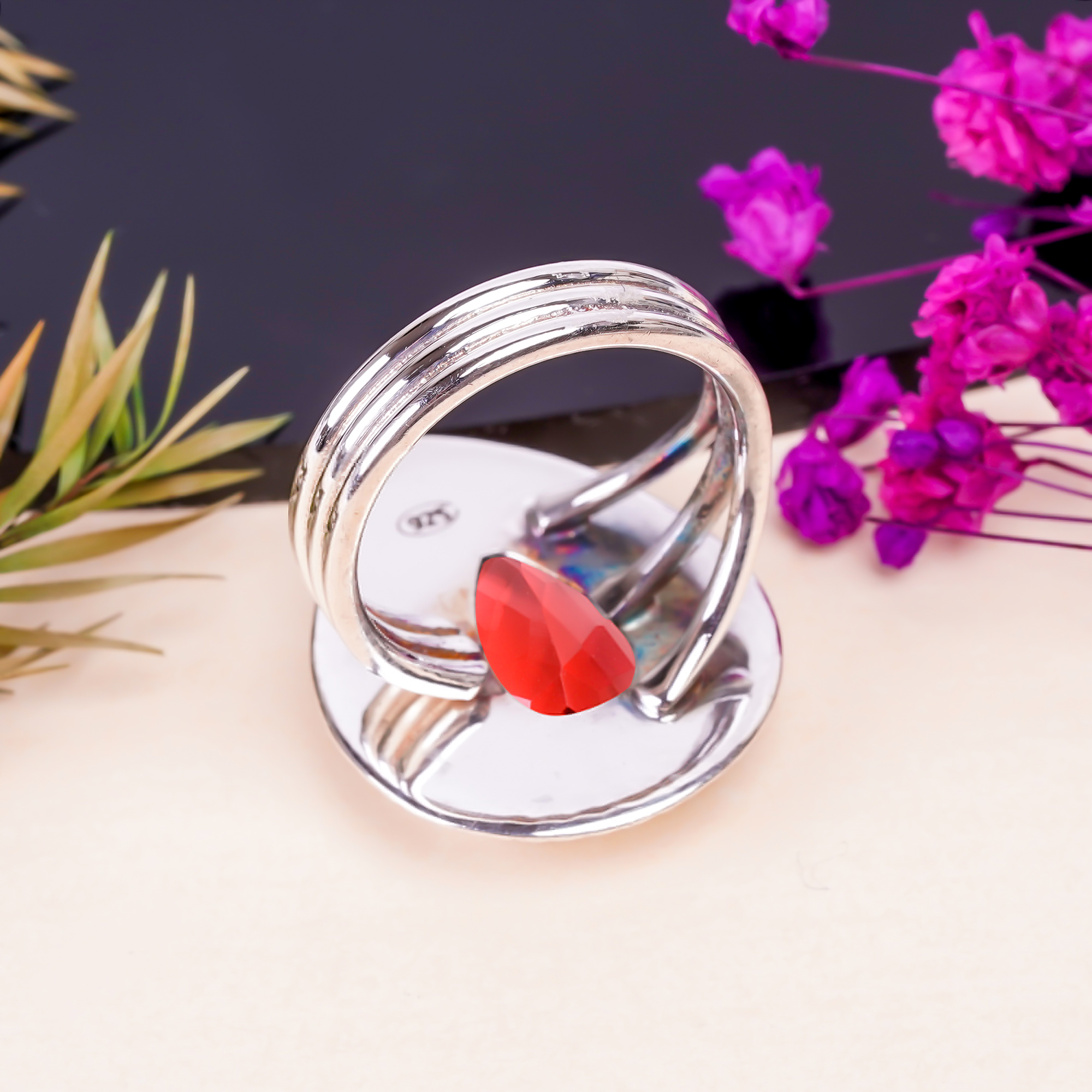 Pink Rubellite Tourmaline - Simulated Gemstone 925 Sterling Silver Ring