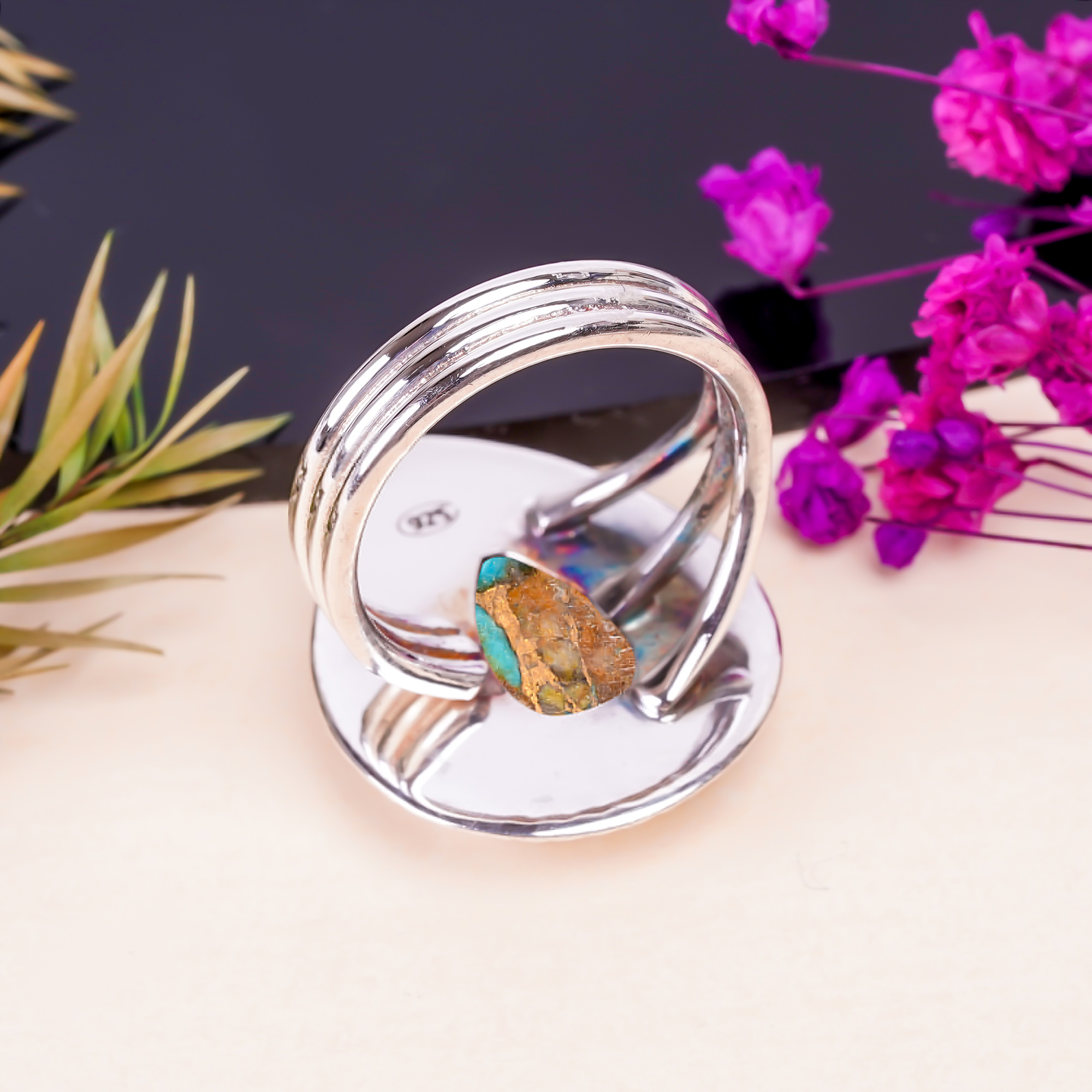 Copper Turquoise - Pilot Mountain Gemstone 925 Sterling Silver Ring