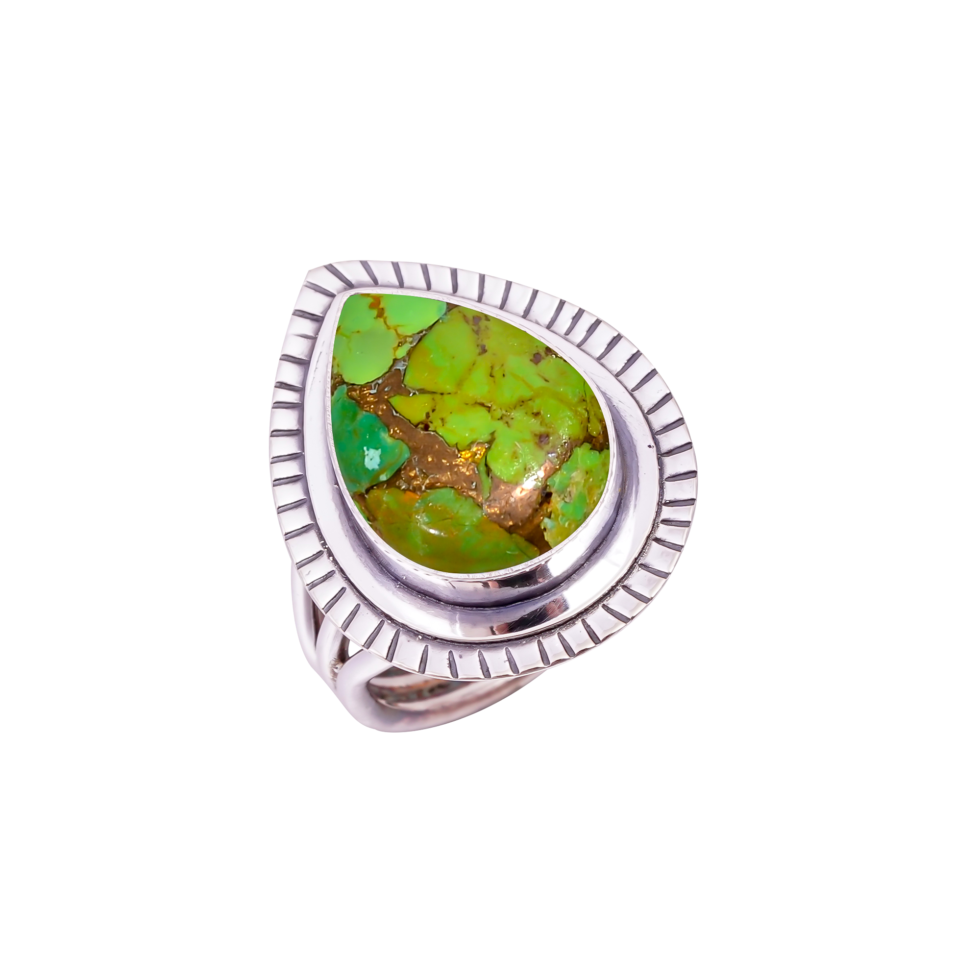 Copper Green Turquoise Gemstone 925 Sterling Silver Ring