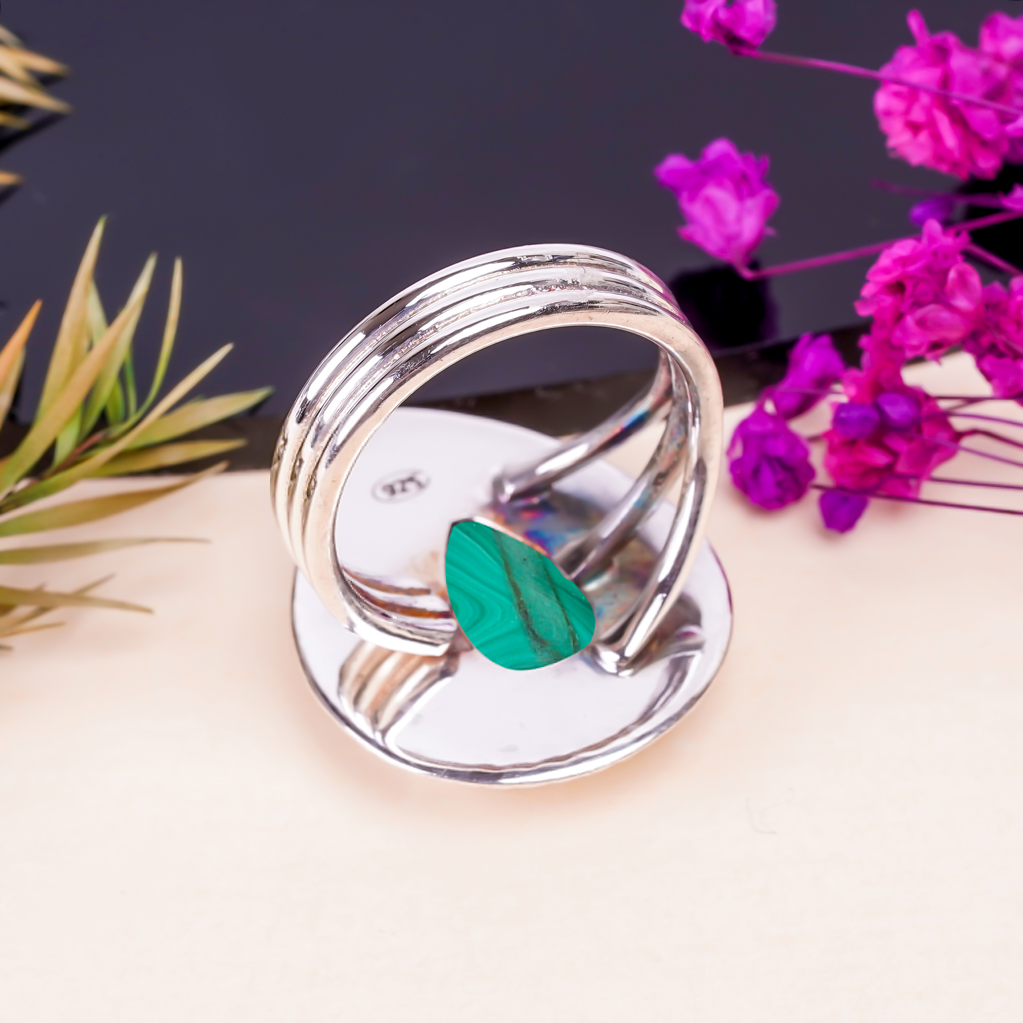 Malachite - Congo Gemstone 925 Sterling Silver Ring