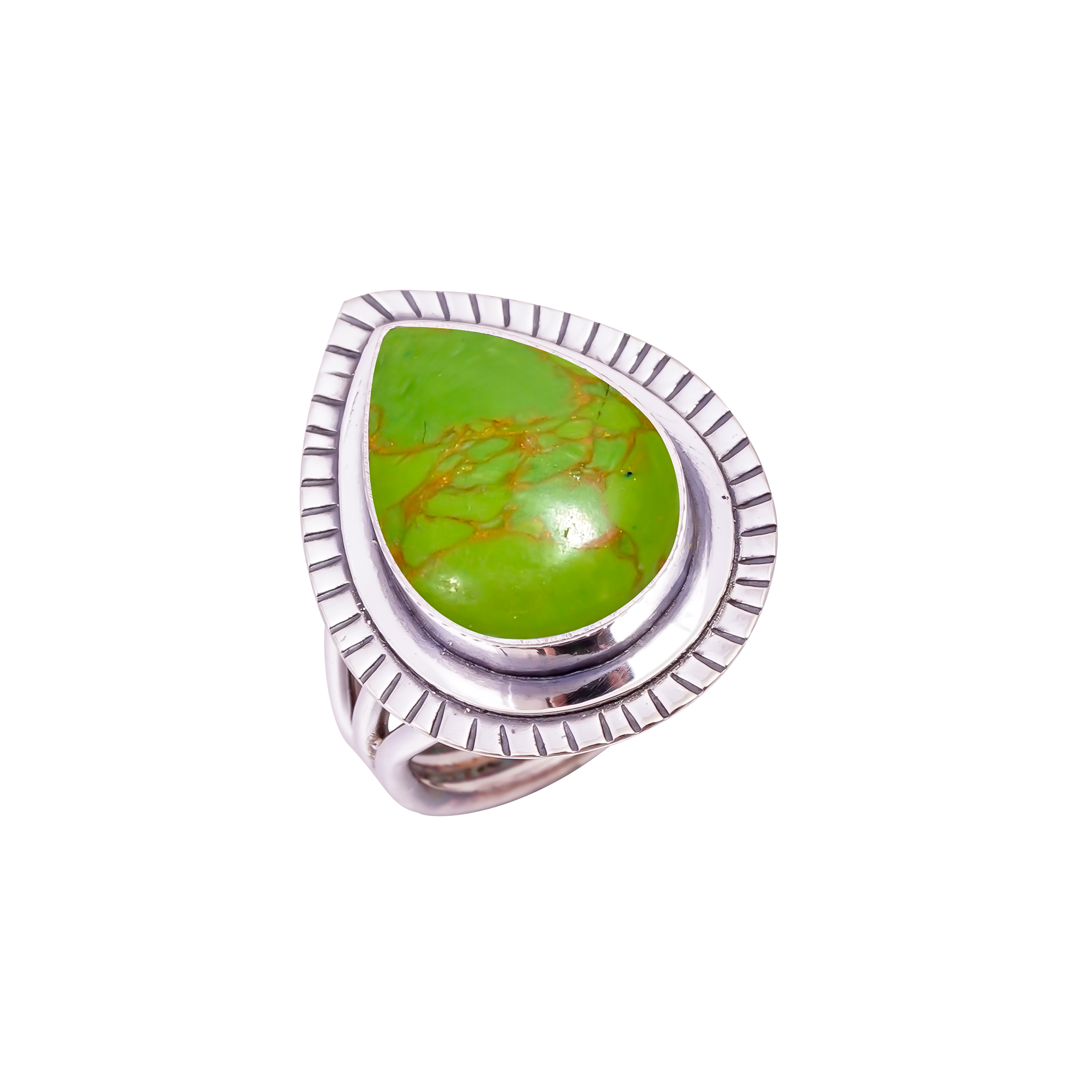 Copper Green Turquoise - Simulated Gemstone 925 Sterling Silver Ring
