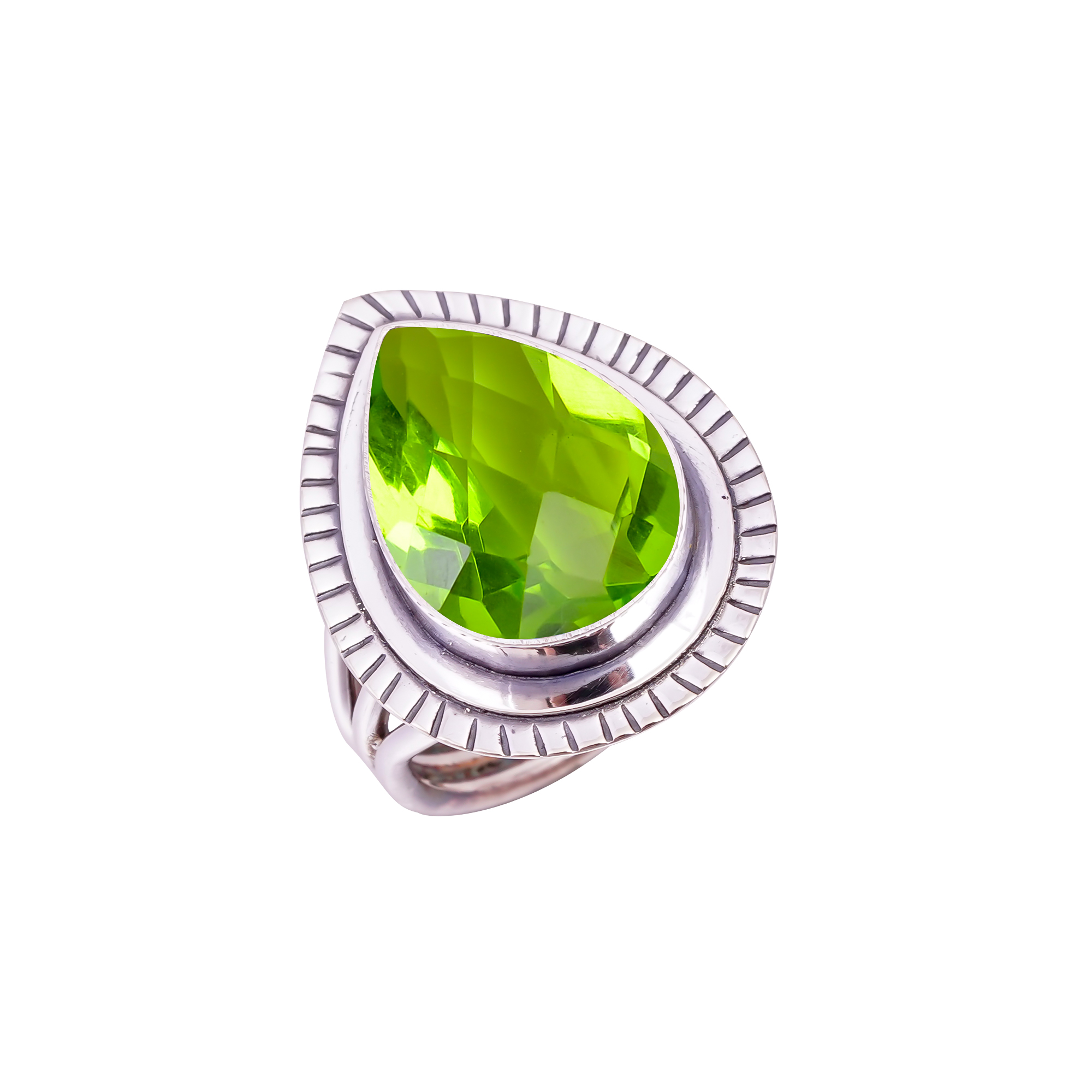 Peridot - Simulated Gemstone 925 Sterling Silver Ring