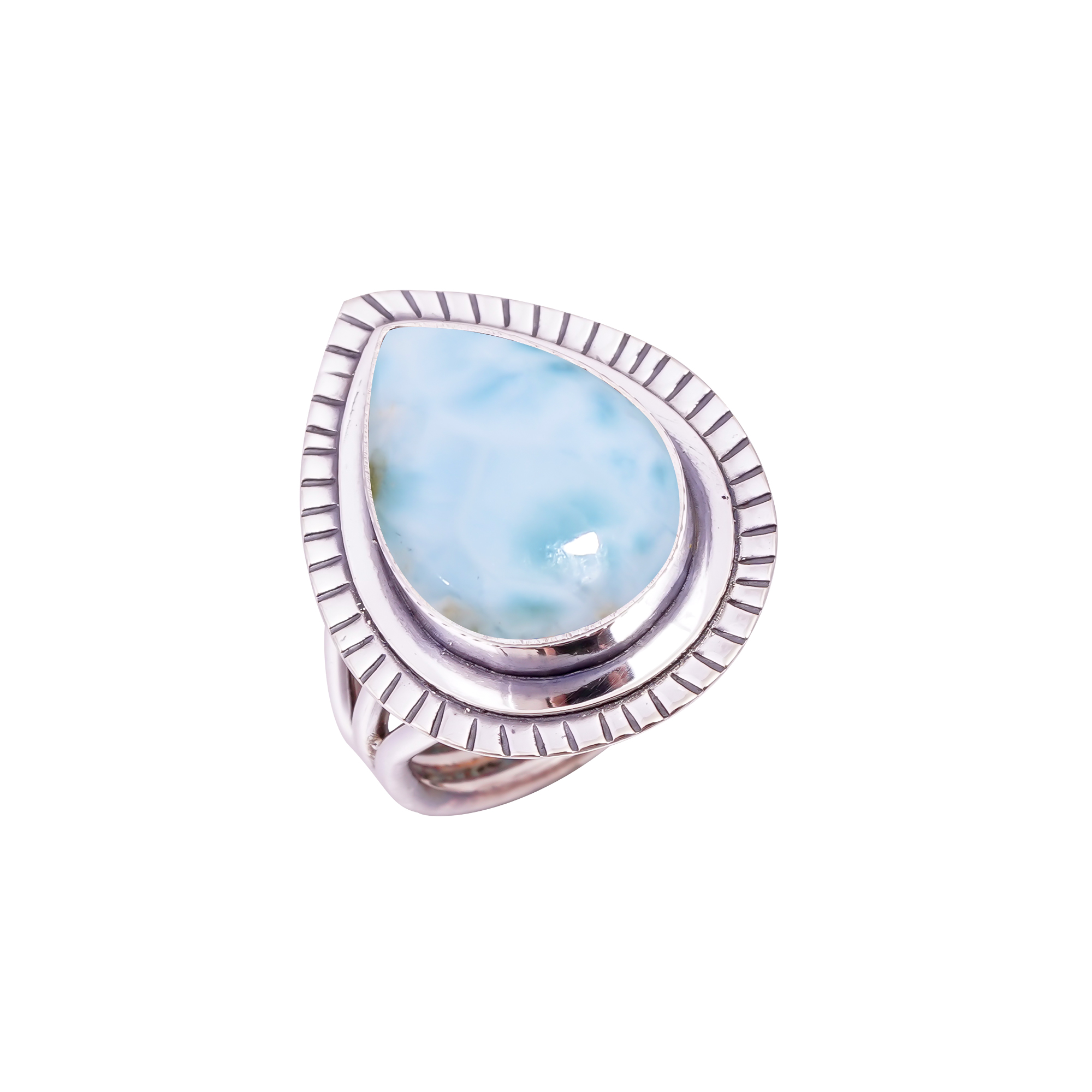 Natural Larimar / Pactolite - Dominican Republic Gemstone 925 Sterling Silver Ring