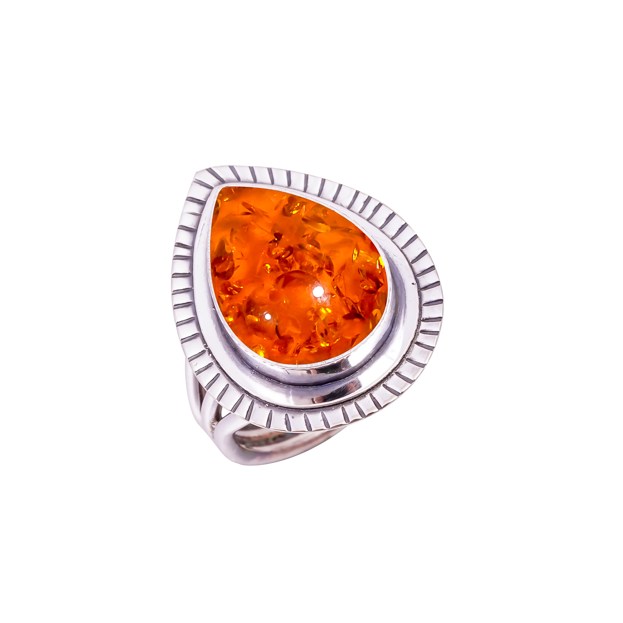 Amber - Simulated Gemstone 925 Sterling Silver Ring